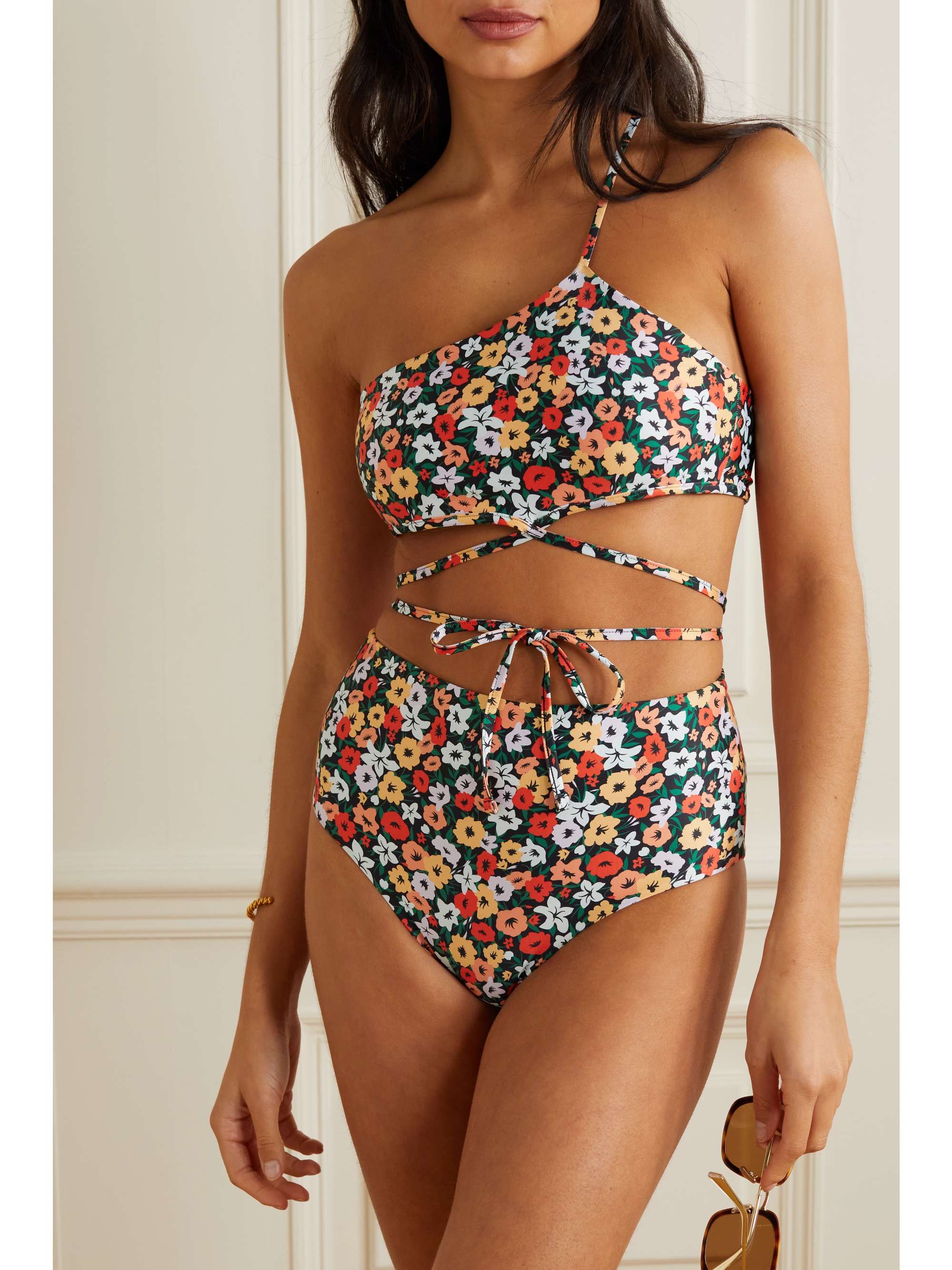 AGUA BY AGUA BENDITA Azucena one-shoulder floral-print recycled bikini top  | NET-A-PORTER