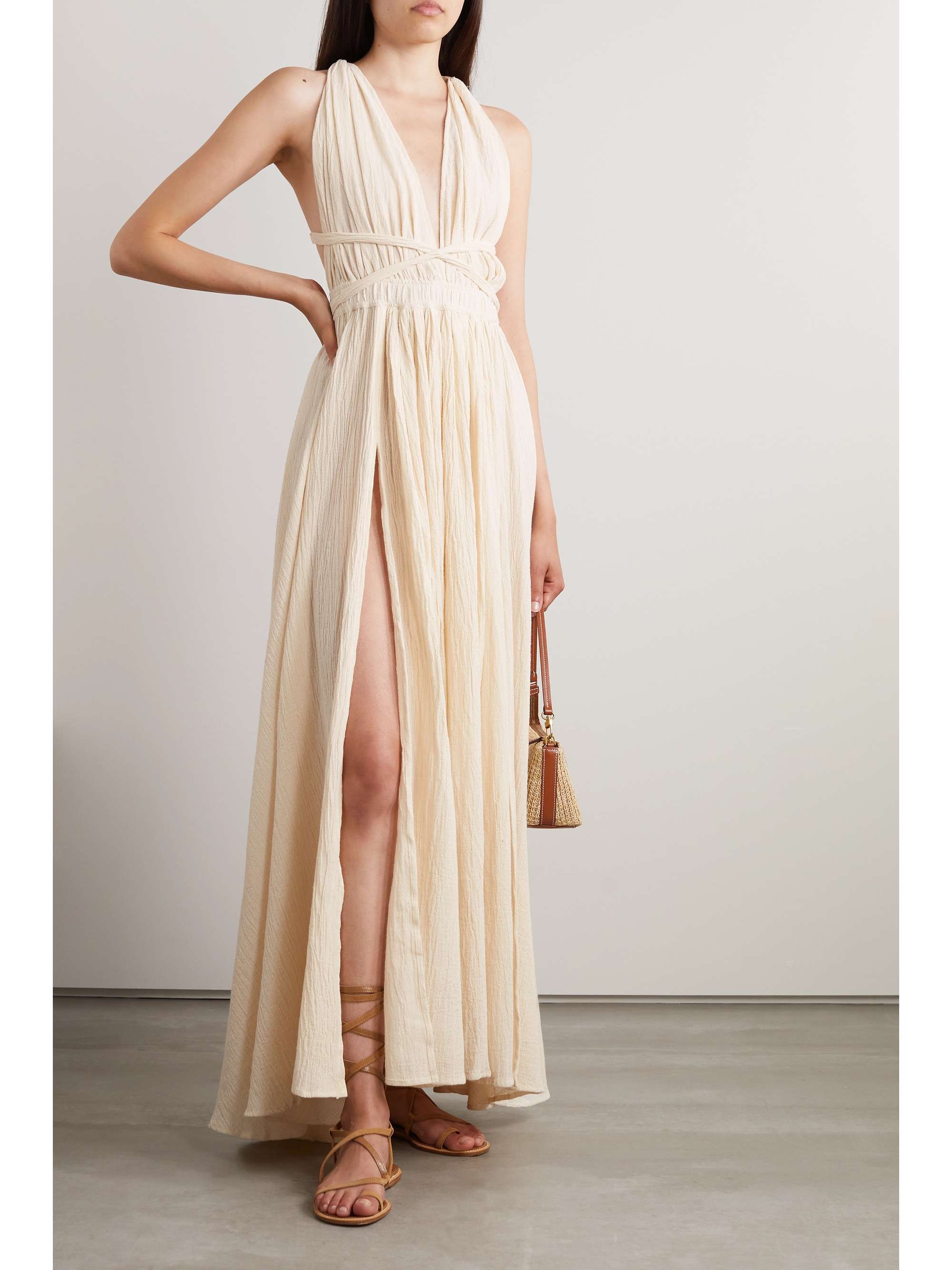 White bohemian summer dress with slit