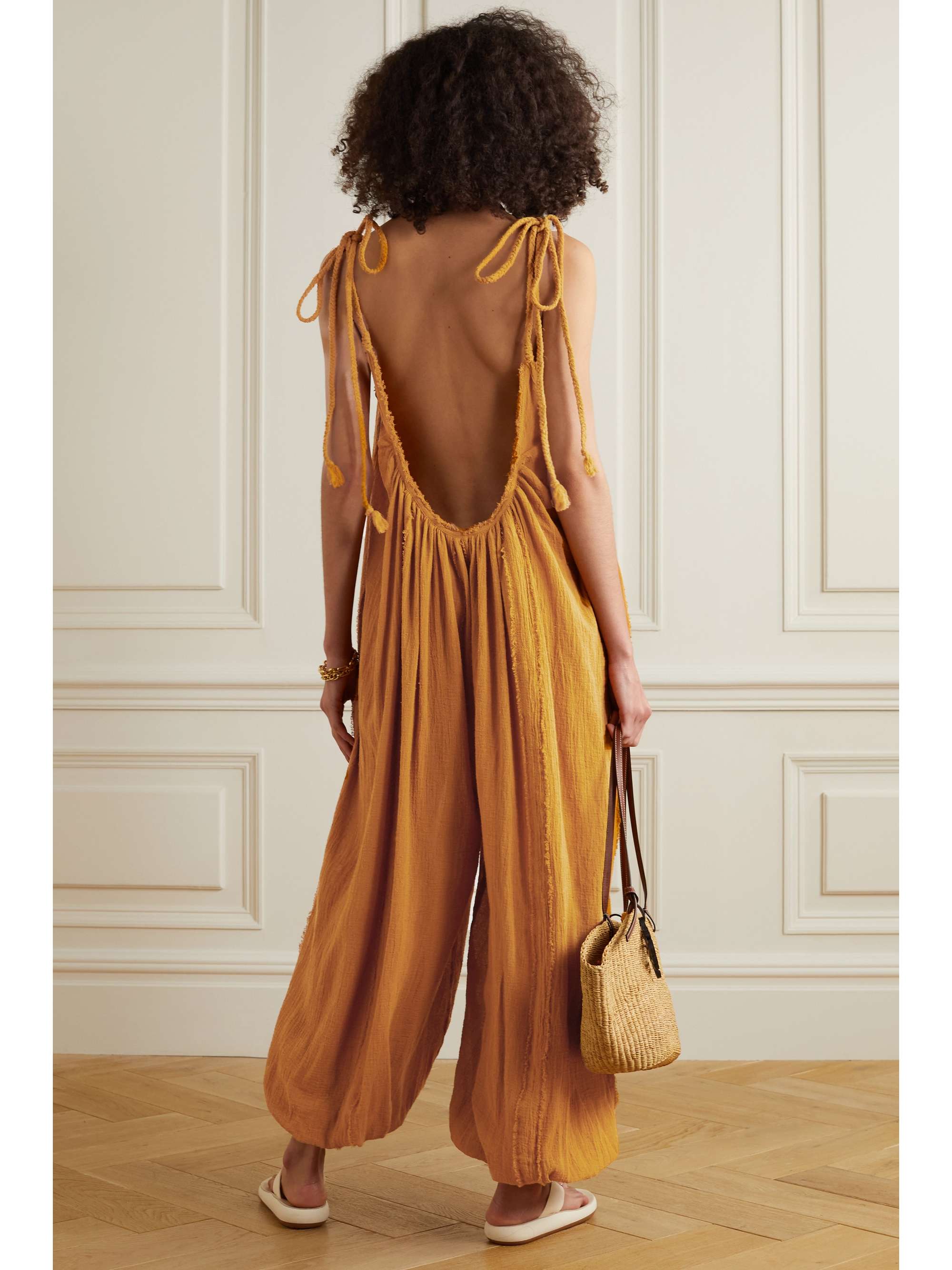 Orange Paiche open-back frayed cotton 