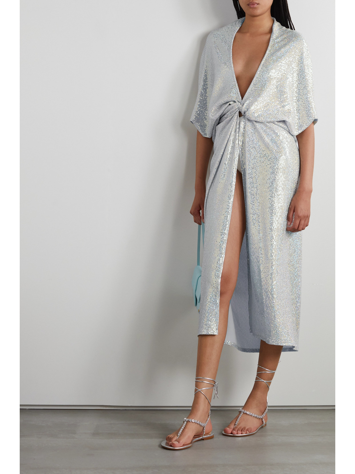 Dodo Bar Or Kimel Knotted Sequined Tulle Coverup In Metallic