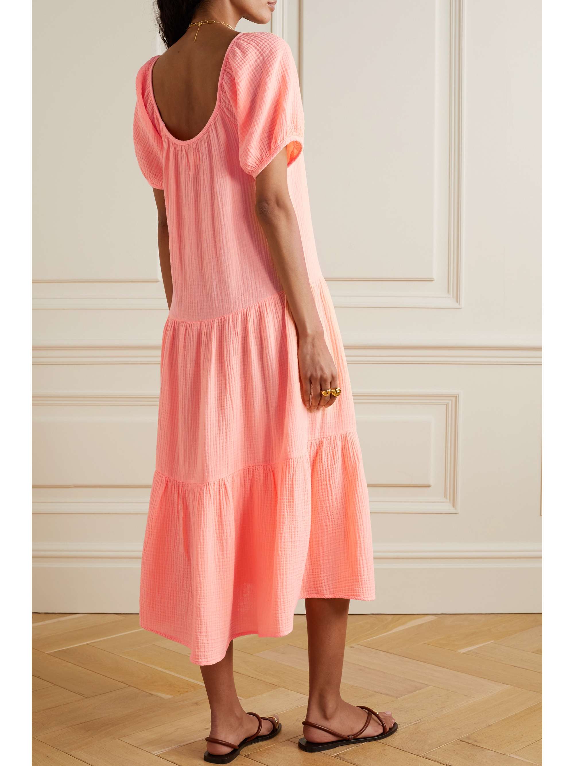 HONORINE Pamela tiered cotton-seersucker midi dress