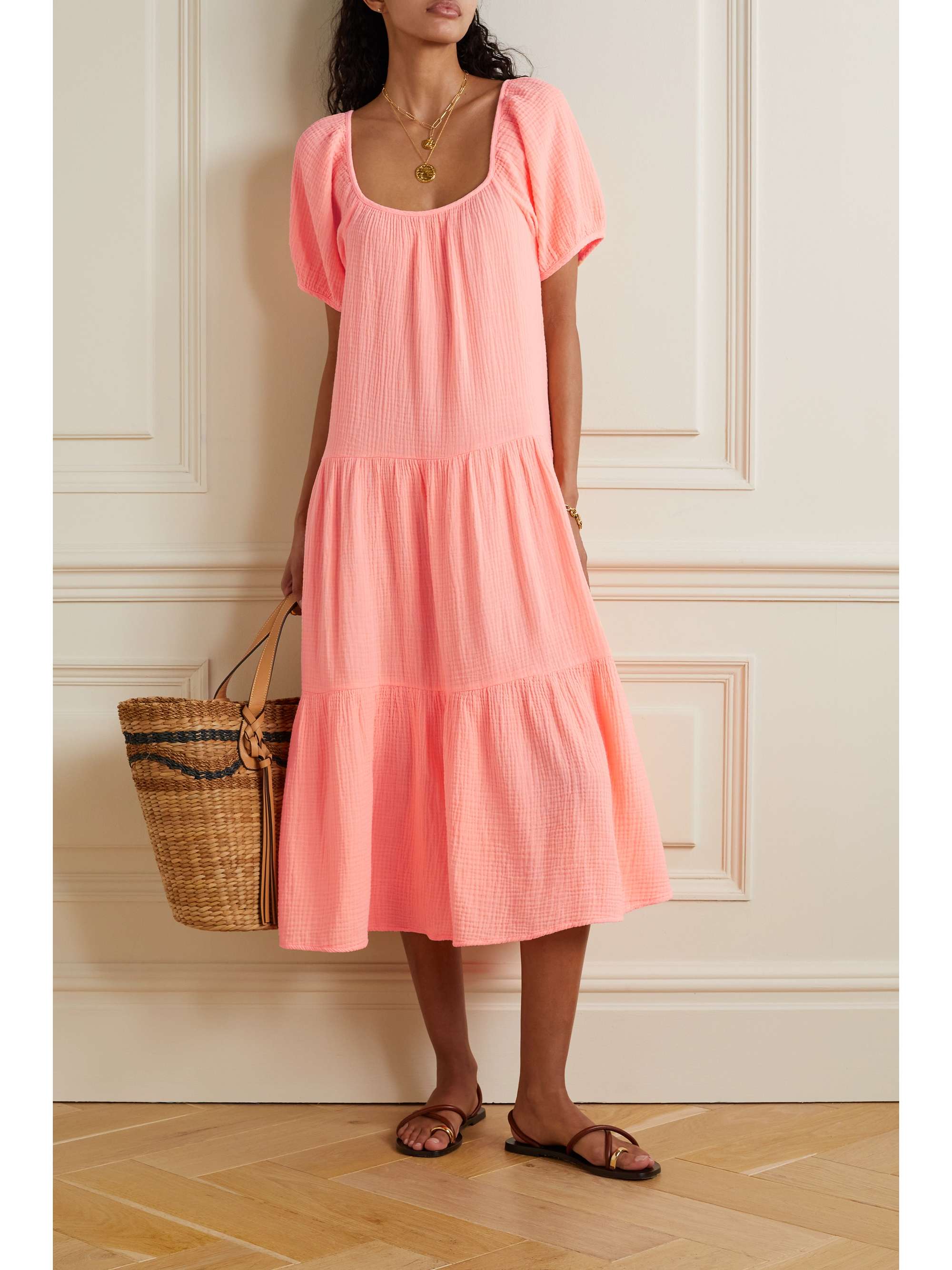 HONORINE Pamela tiered cotton-seersucker midi dress