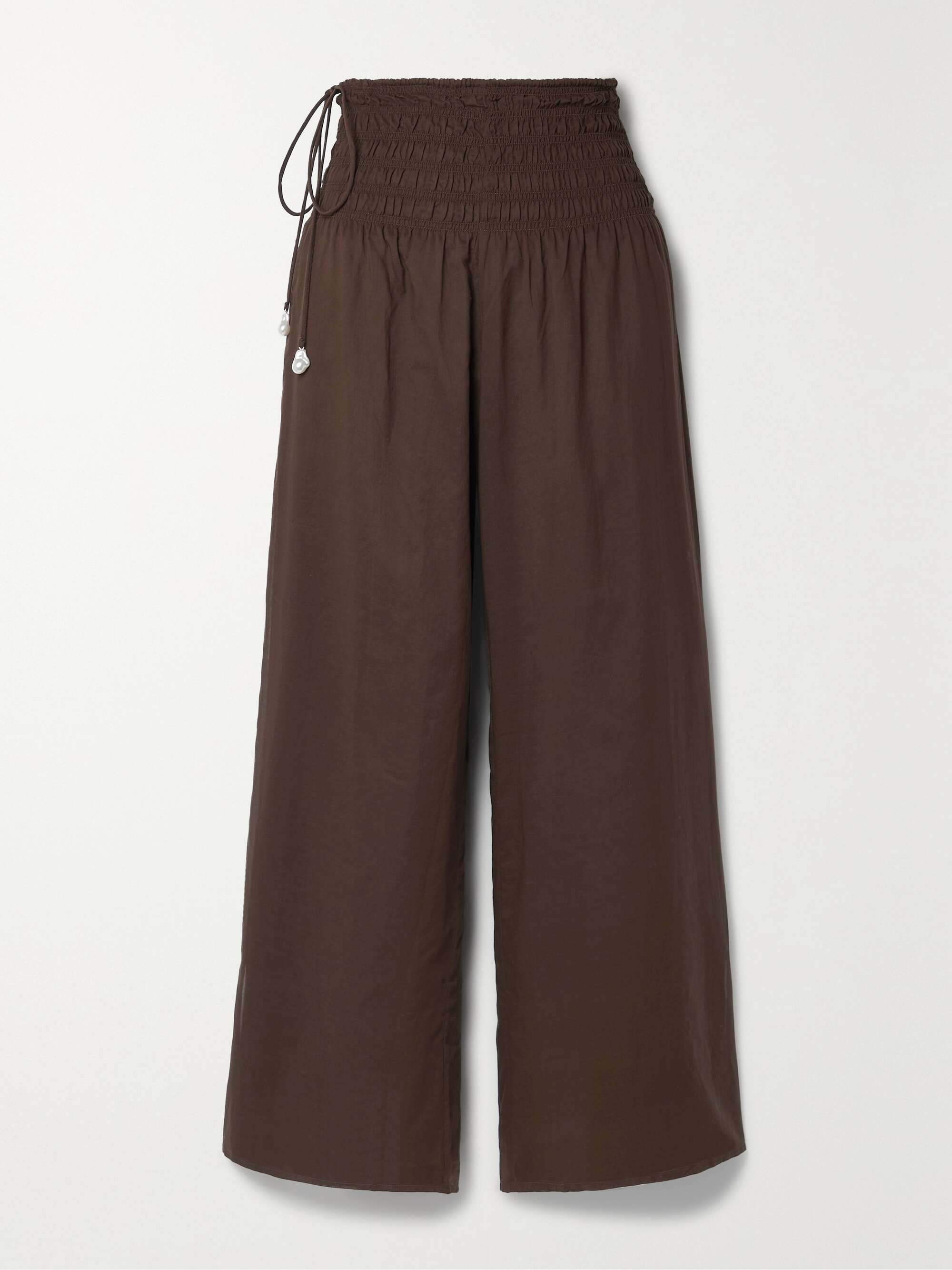 Chocolate Brogan shirred cotton-voile 