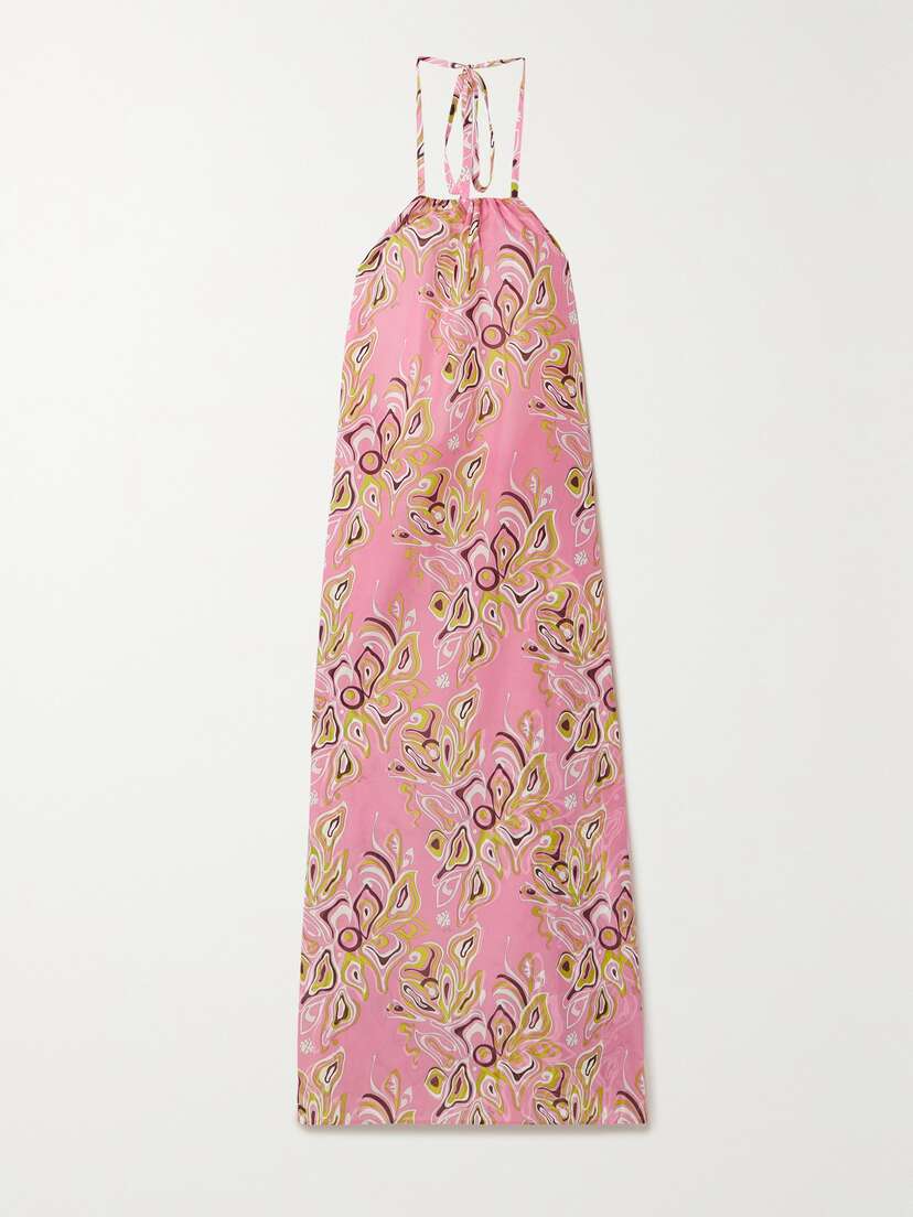 PUCCI Tie-back Floral-print Cotton-blend Halterneck Maxi Dress