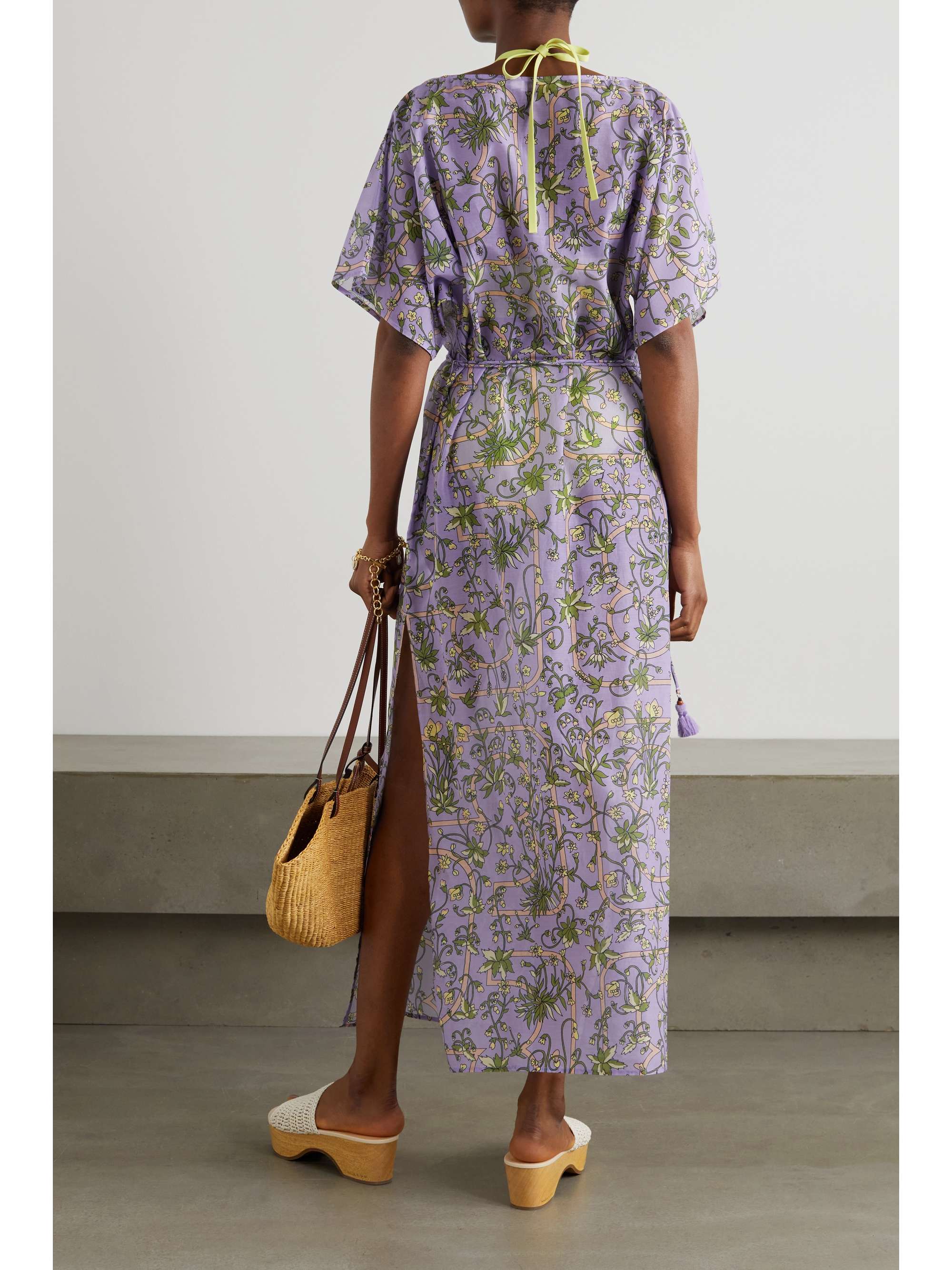 TORY BURCH Tasseled belted floral-print cotton and silk-blend kaftan |  NET-A-PORTER