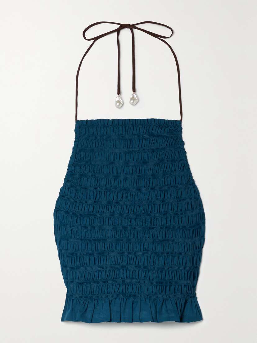 Skin Bailee Cropped Shirred Cotton-voile Halterneck Top