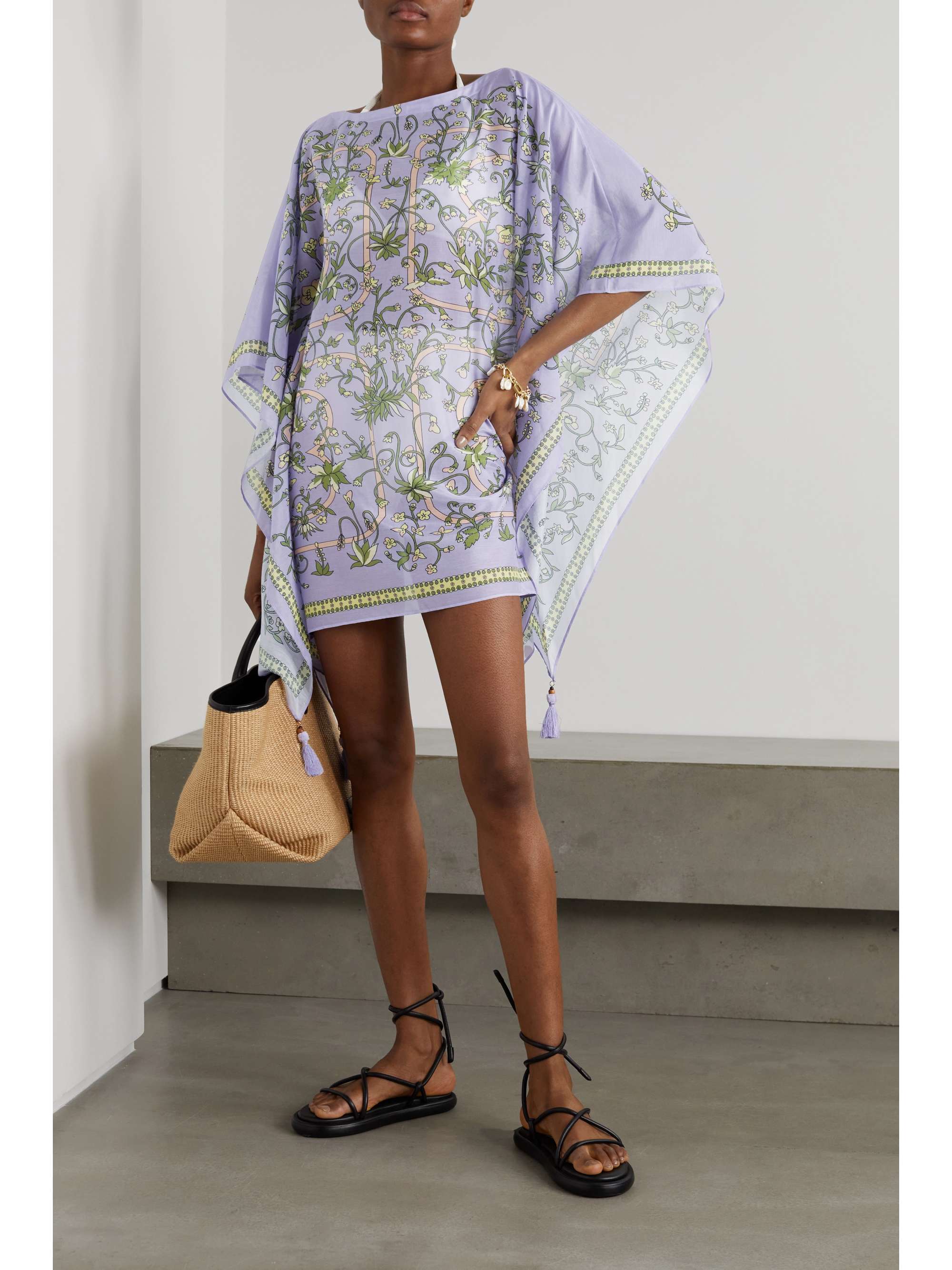 TORY BURCH Tasseled floral-print cotton and silk-blend kaftan | NET-A ...