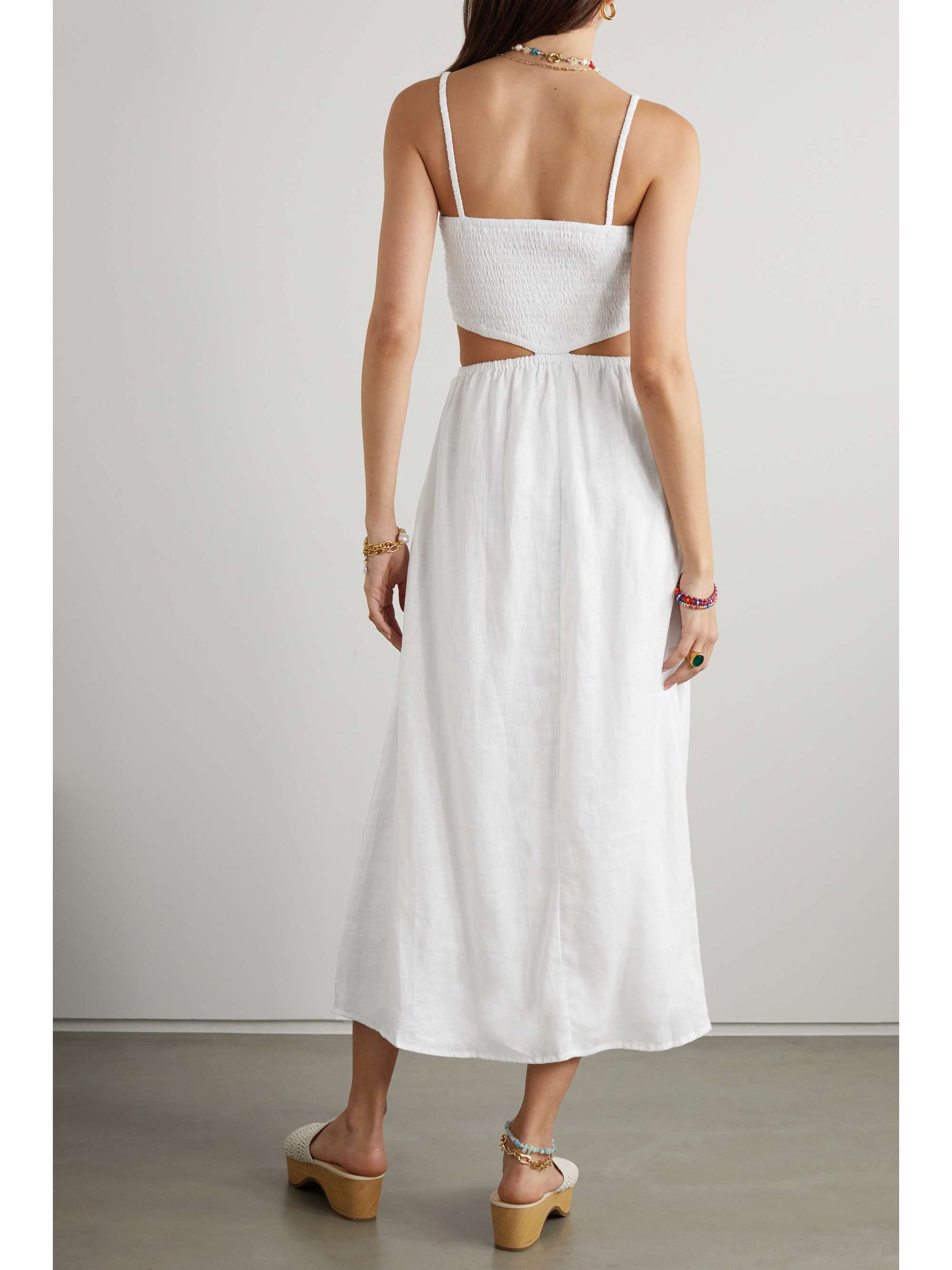 FAITHFULL THE BRAND Tayari cutout shirred linen midi dress | NET-A-PORTER