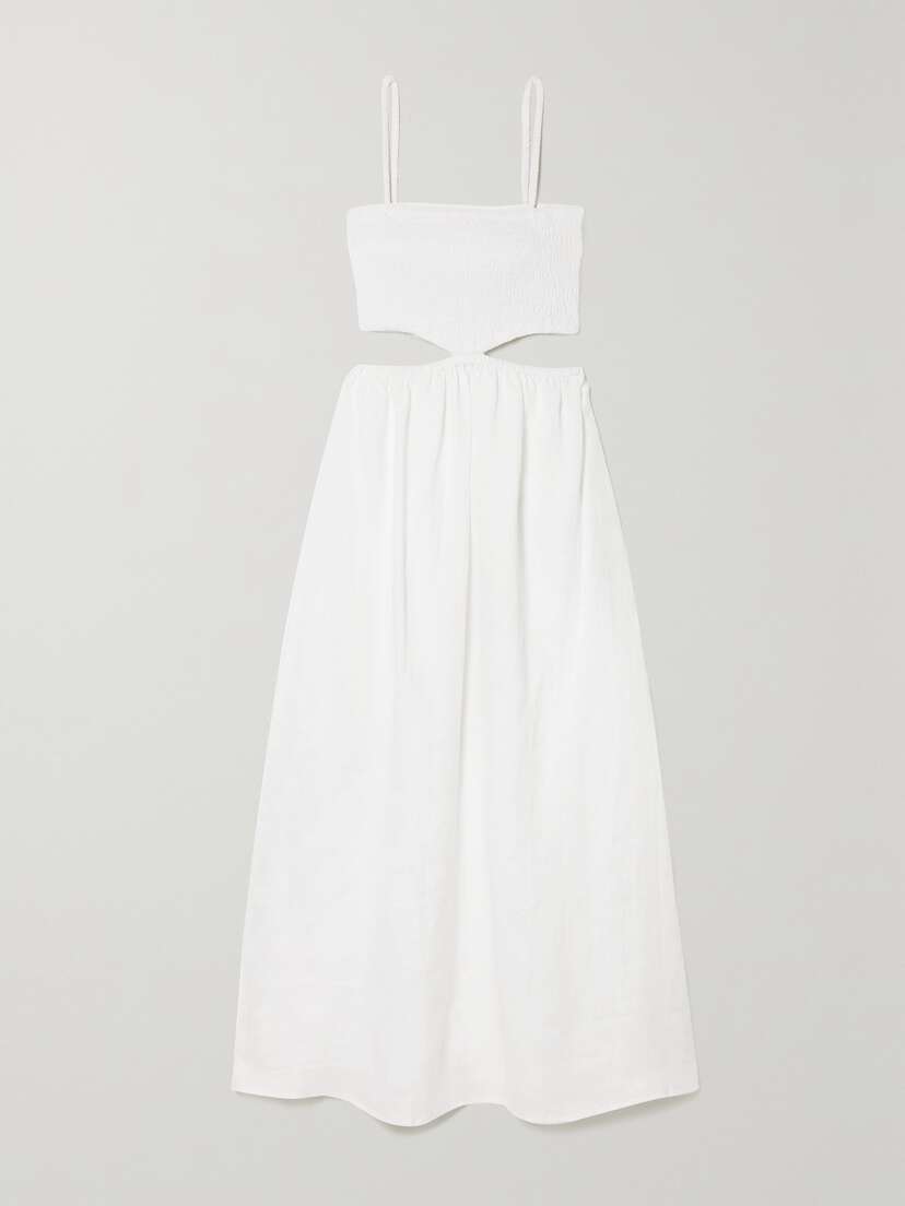 Faithfull Tayari Cutout Shirred Linen Midi Dress - xx large