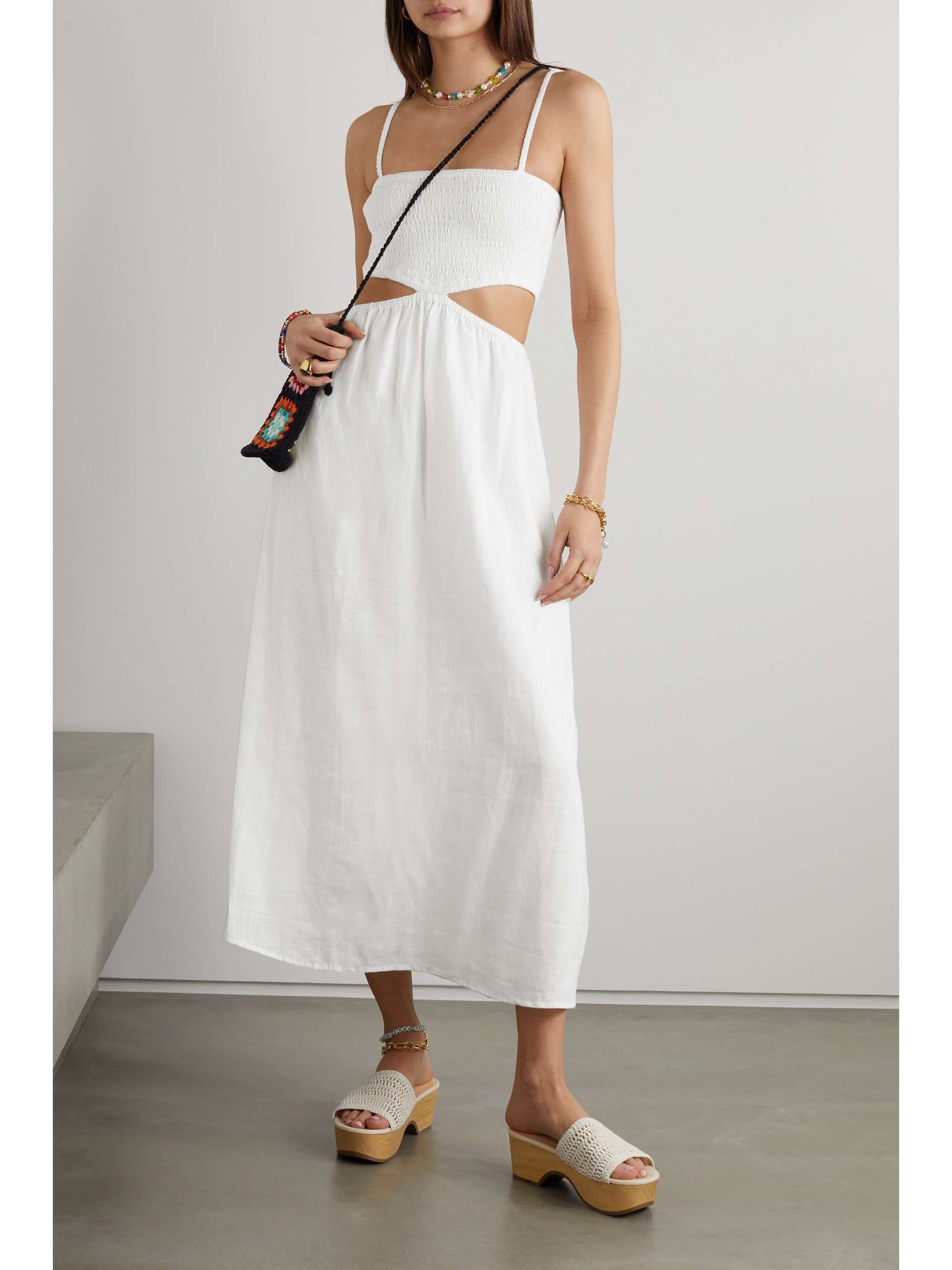 FAITHFULL THE BRAND Tayari cutout shirred linen midi dress | NET-A-PORTER