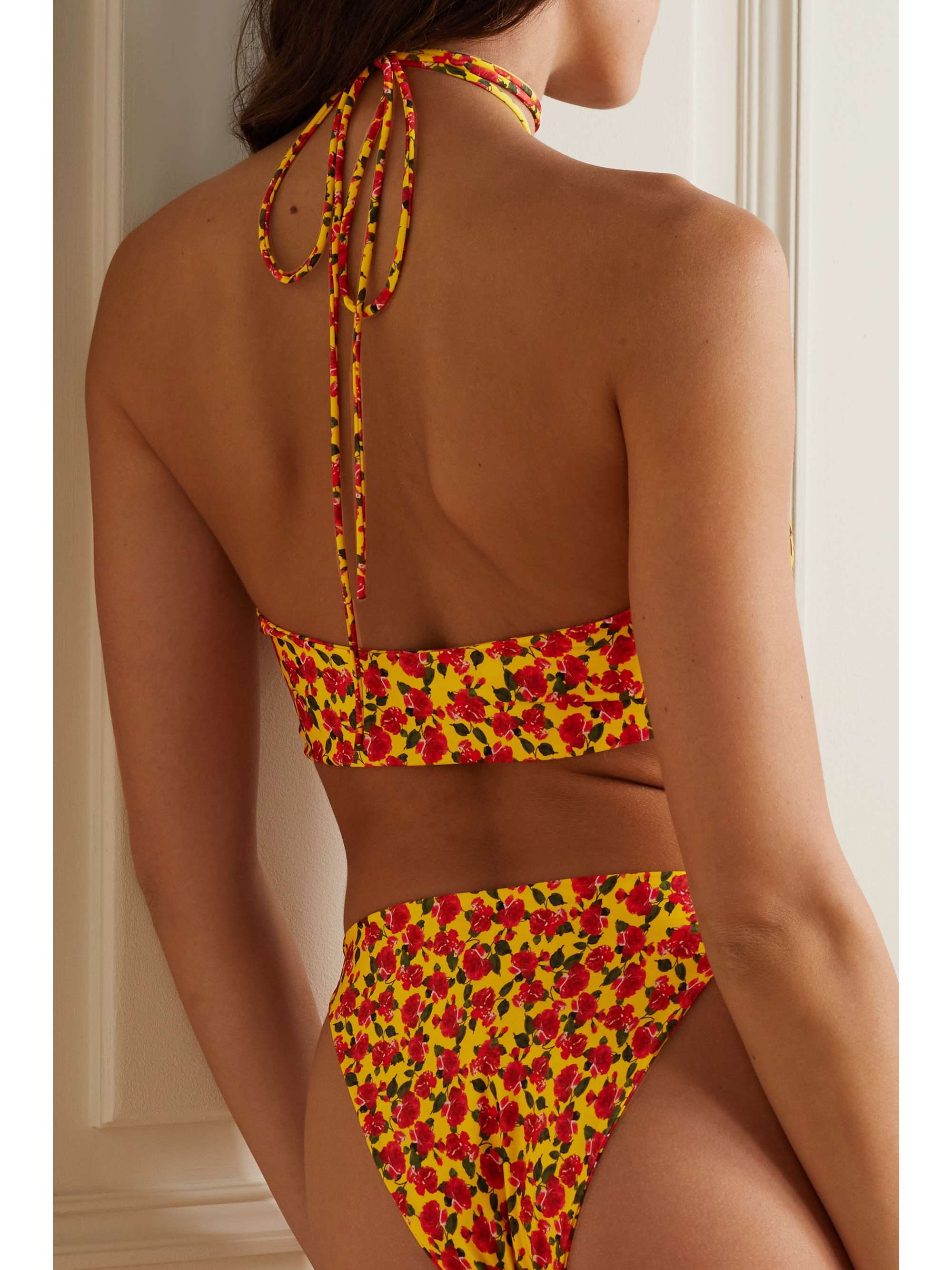 MAGDA BUTRYM Ruched floral-print halterneck bikini top