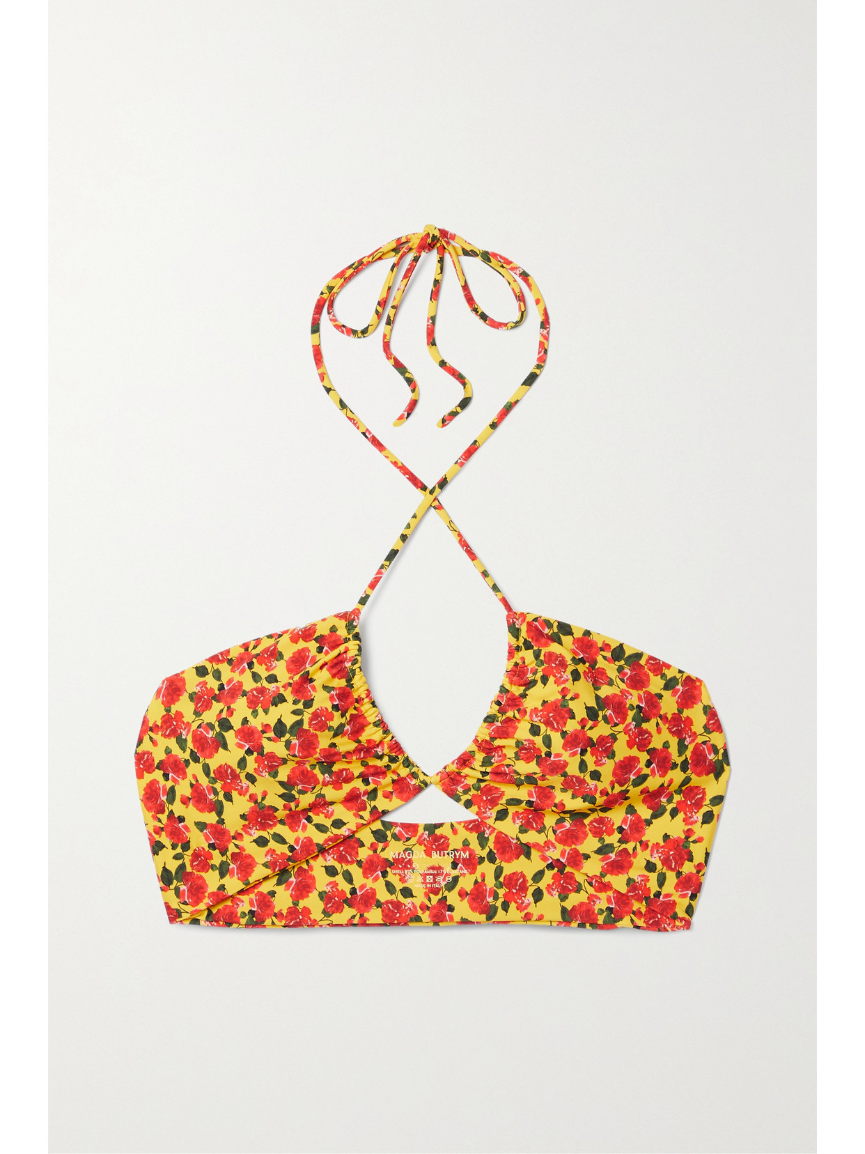 Magda Butrym - Ruched Floral-print Halterneck Bikini Top - Yellow 22 Awaiting product image