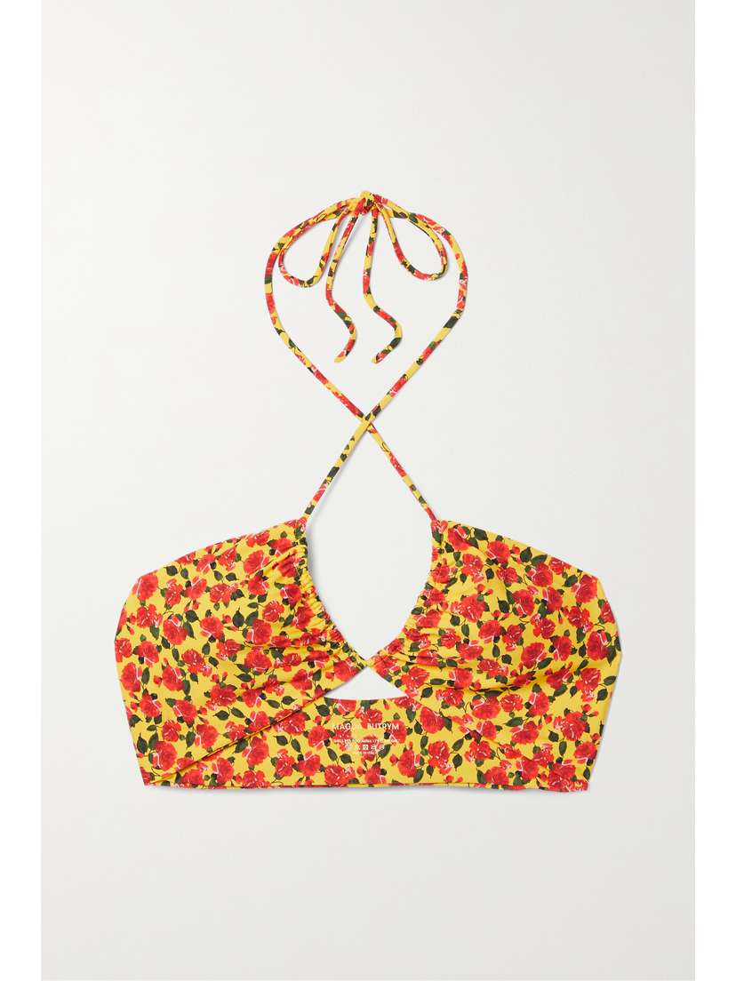 Magda Butrym Ruched Floral-print Halterneck Bikini Top