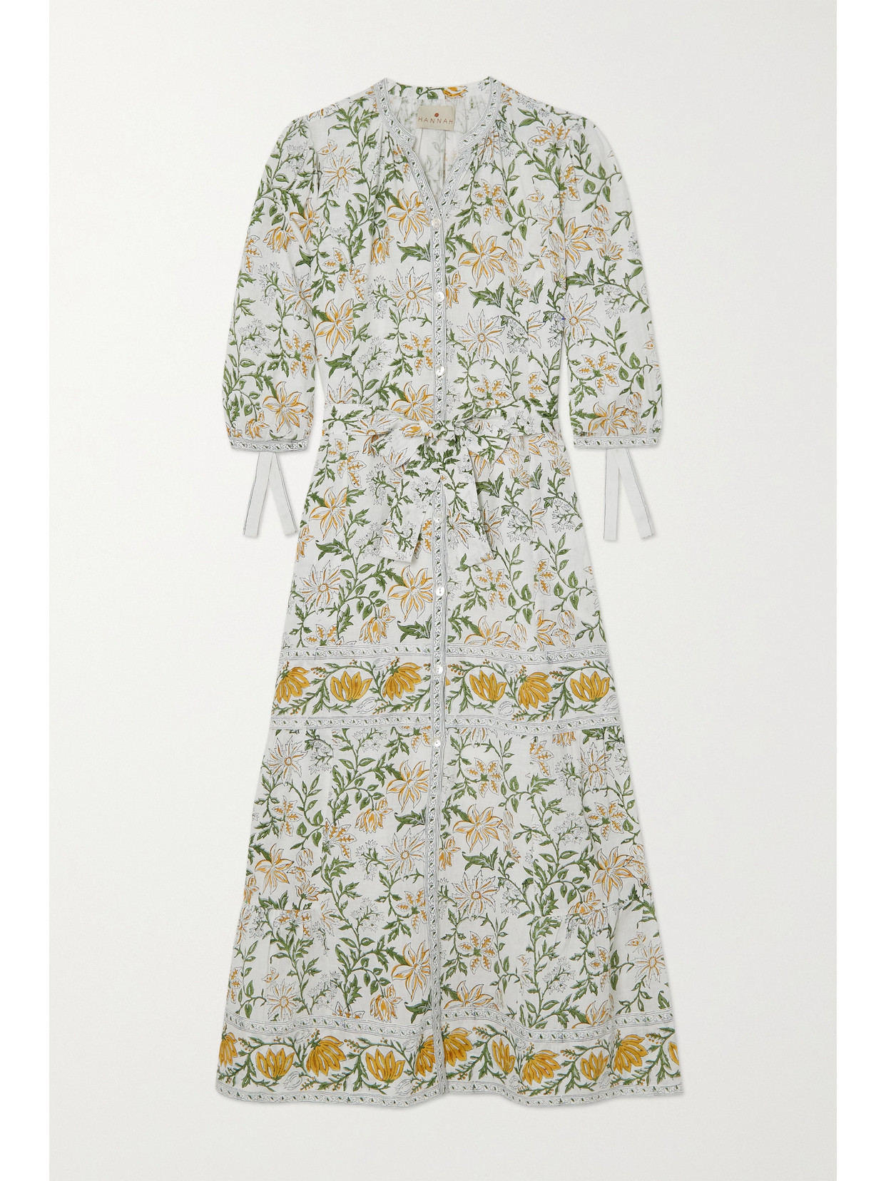 Hannah Artwear Athena Floral-print Linen Maxi Dress In White