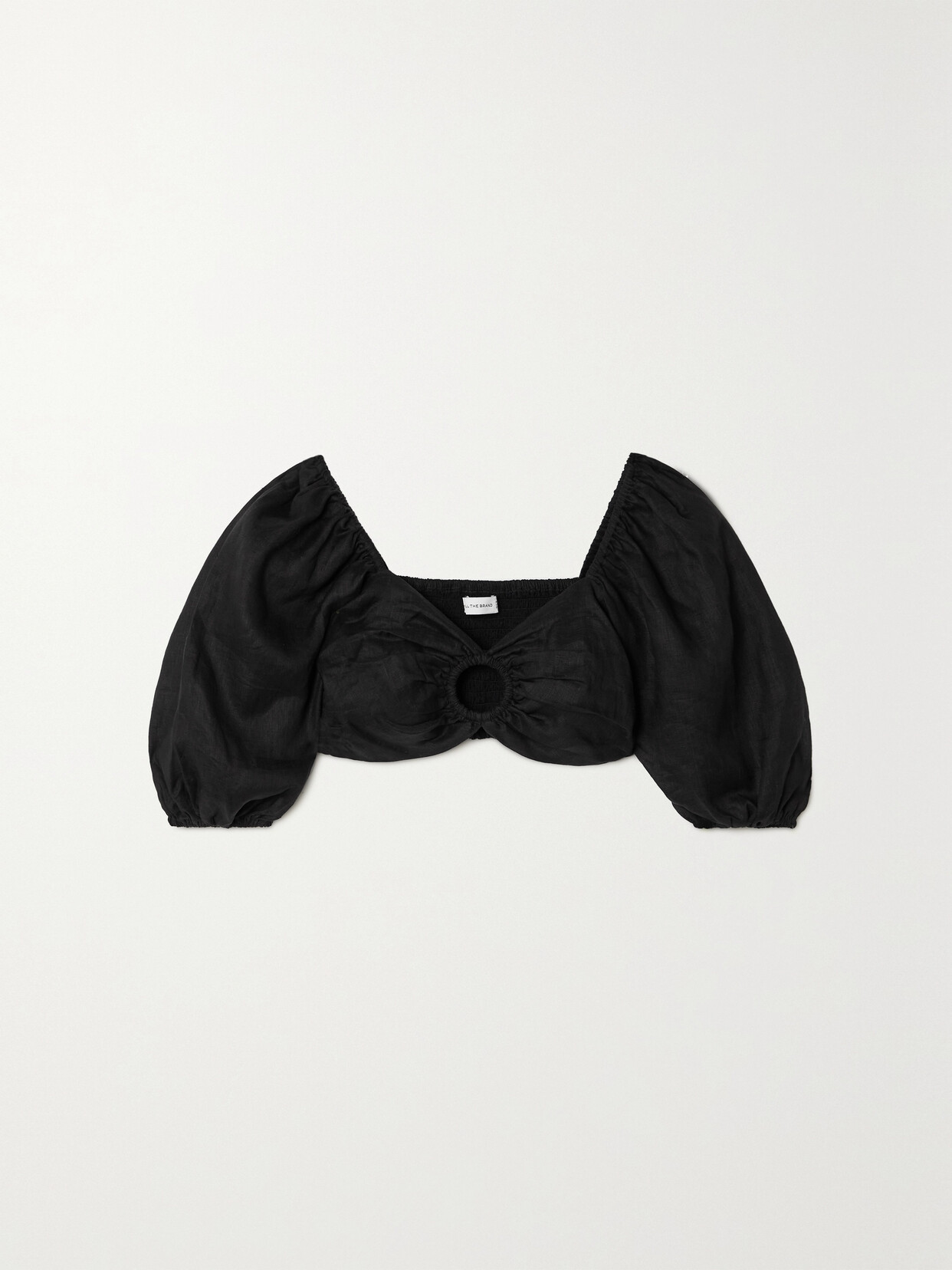 Faithfull The Brand La Marches Cropped Cutout Shirred Linen Top In Black