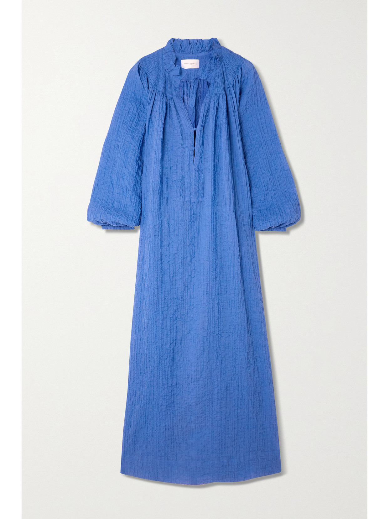 Three Graces London Pippa Crinkled Cotton-blend Maxi Dress - Blue