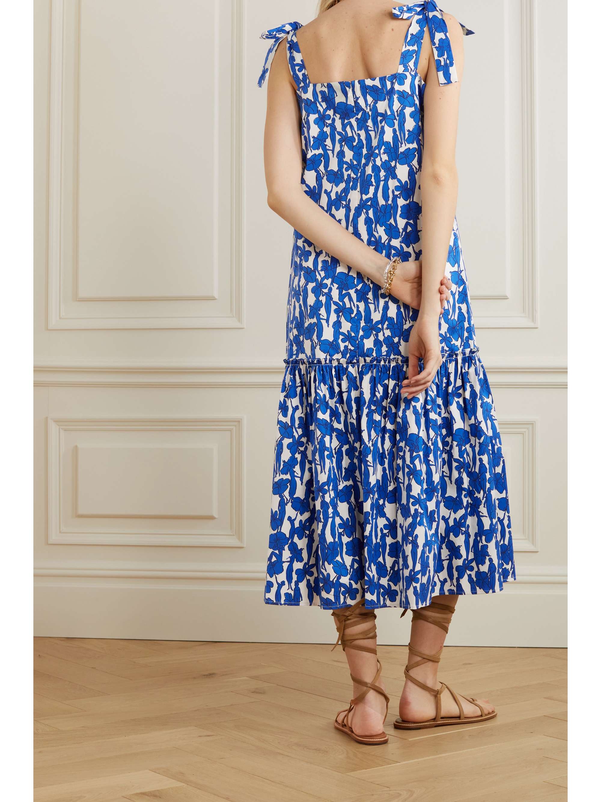 TORY BURCH Bow-detailed tiered gathered floral-print cotton-blend midi dress  | NET-A-PORTER