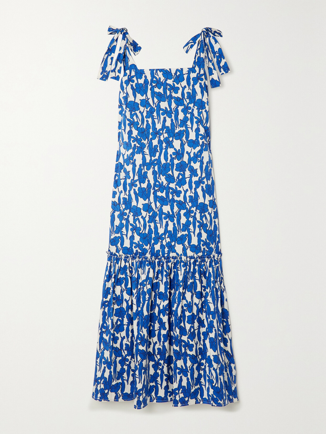 Tory Burch - Bow-detailed Tiered Gathered Floral-print Cotton-blend Midi Dress - Blue 22 Awaiting product image