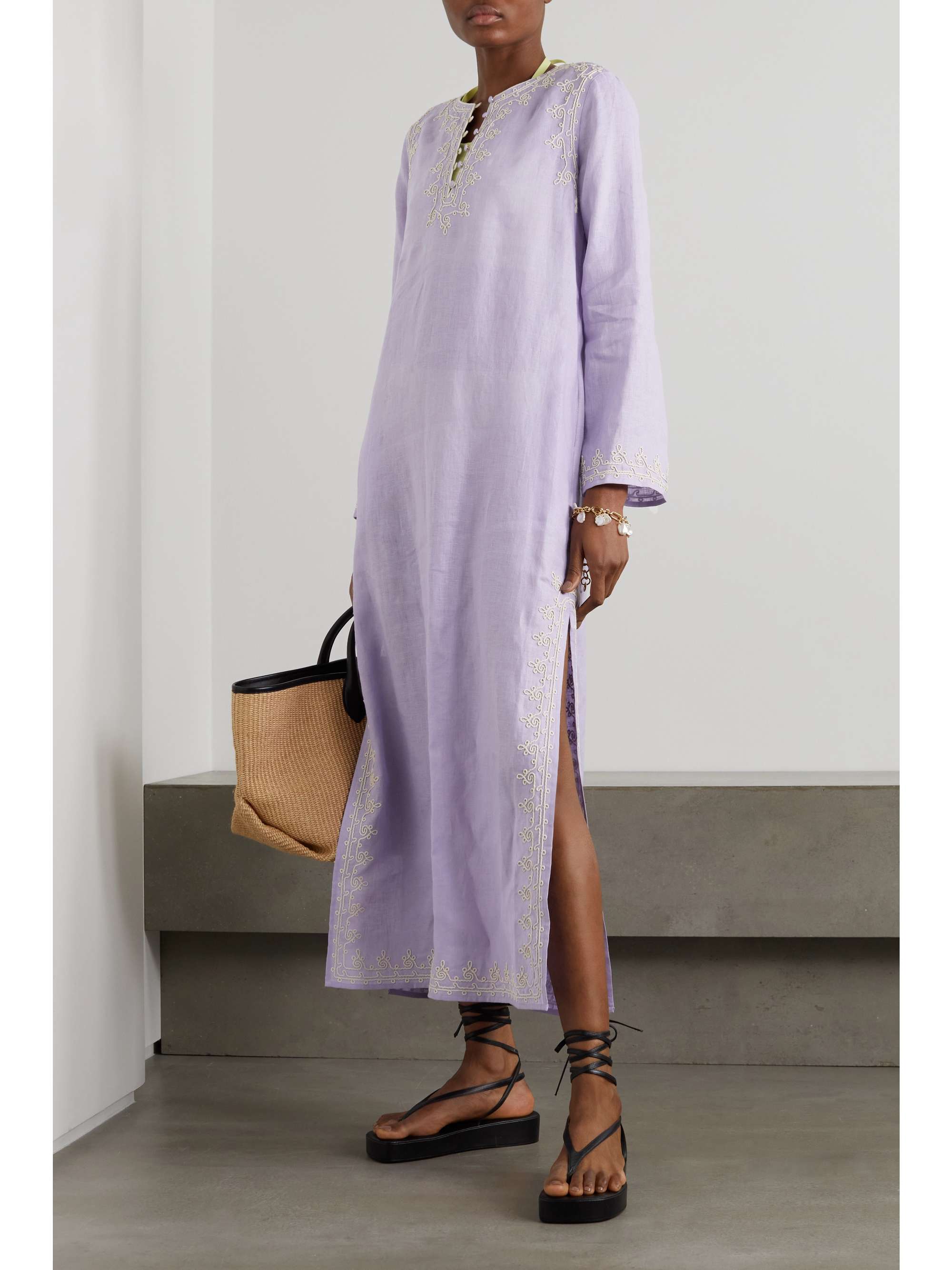 TORY BURCH Embroidered linen kaftan | NET-A-PORTER