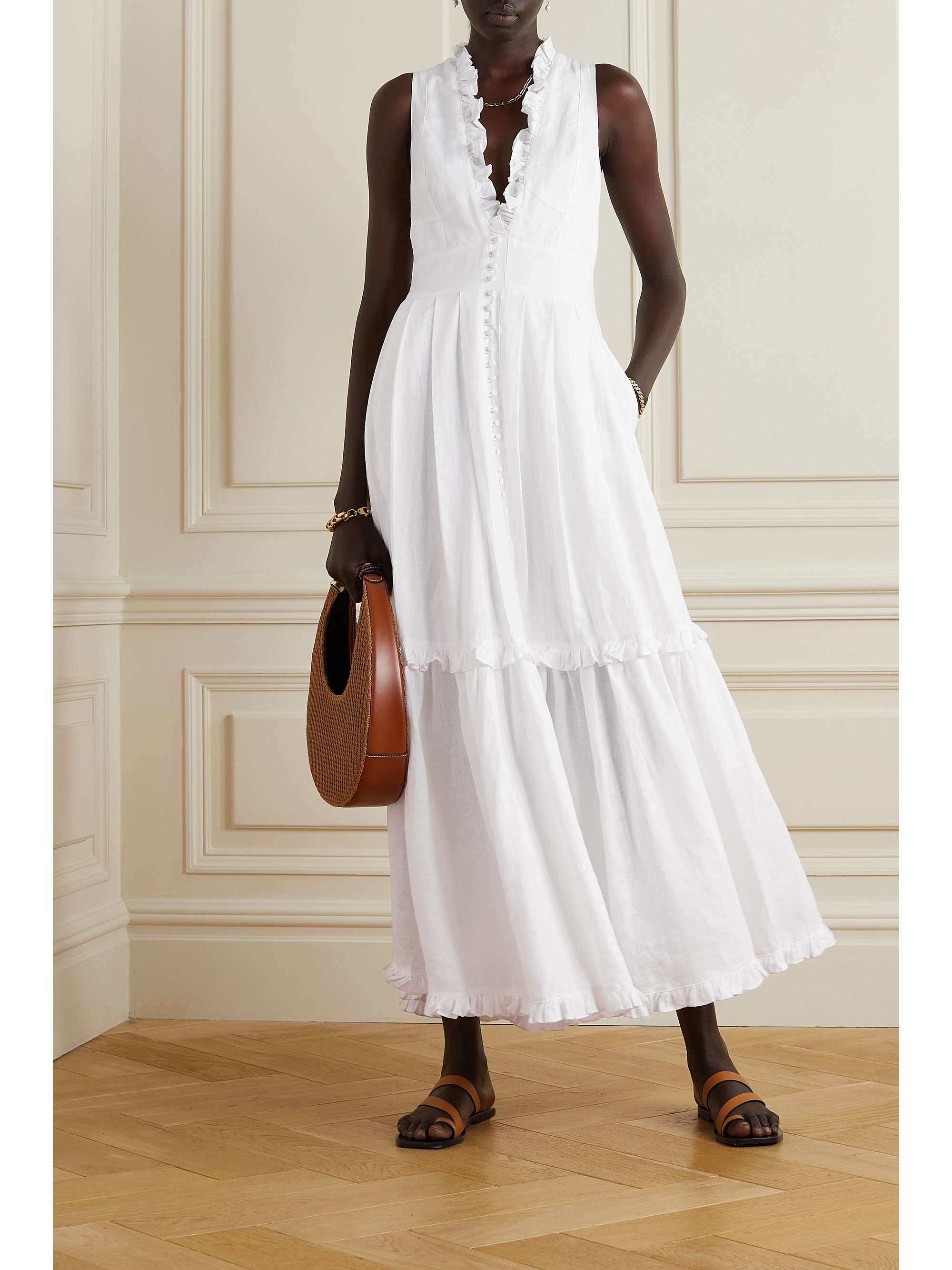 JOSLIN Juliet tiered ruffled linen maxi dress