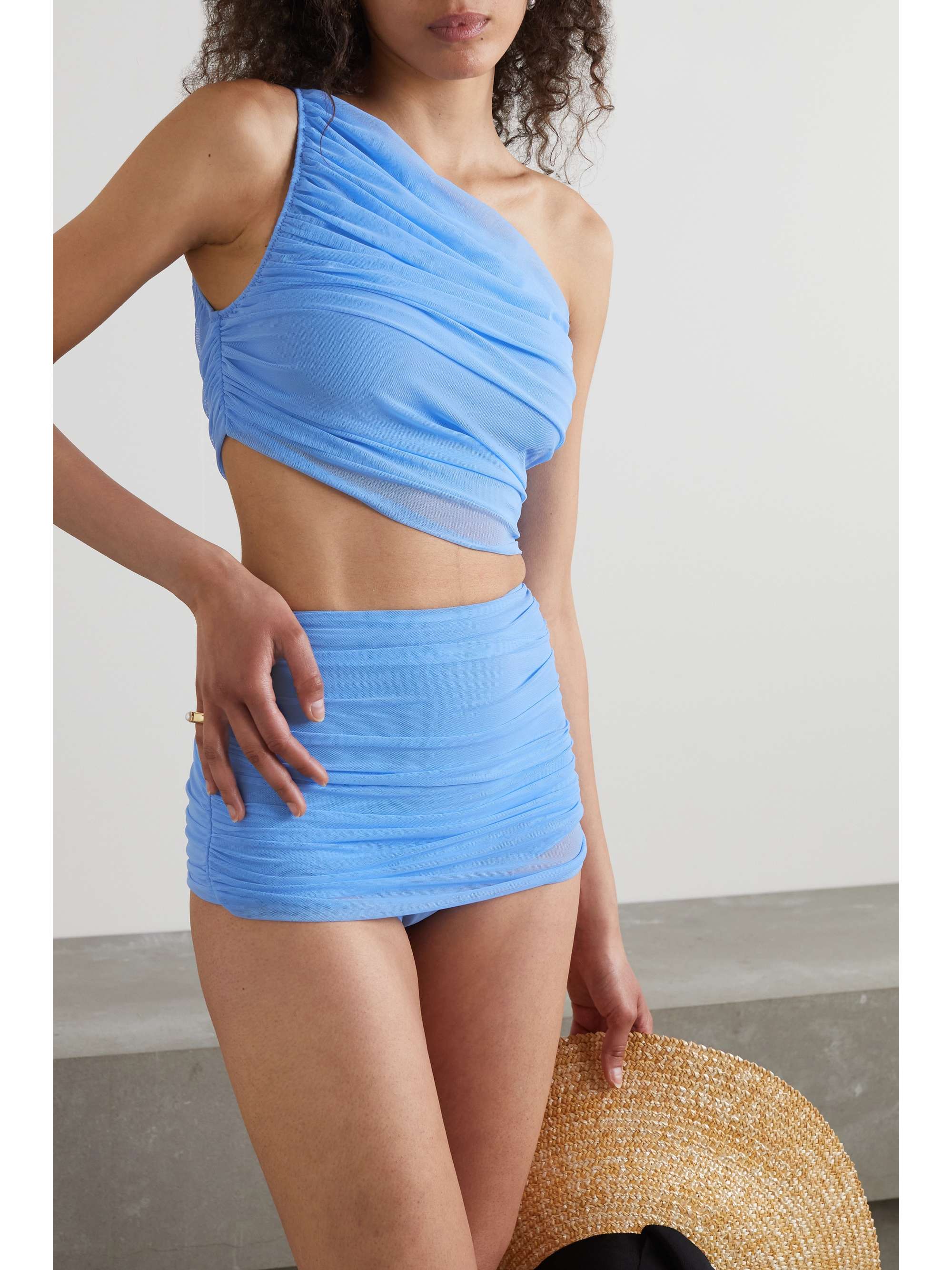 NORMA KAMALI Diana one-shoulder ruched stretch-mesh bikini top