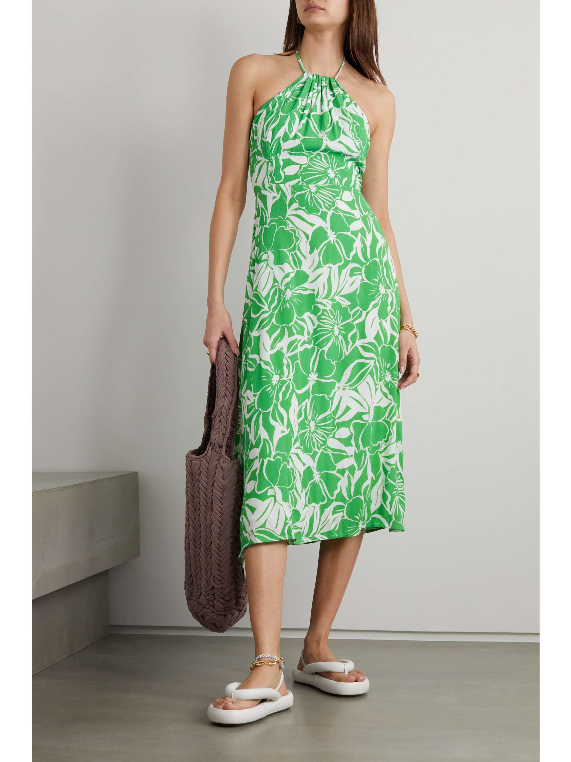 FAITHFULL THE BRAND Taormina floral-print crepe halterneck midi dress