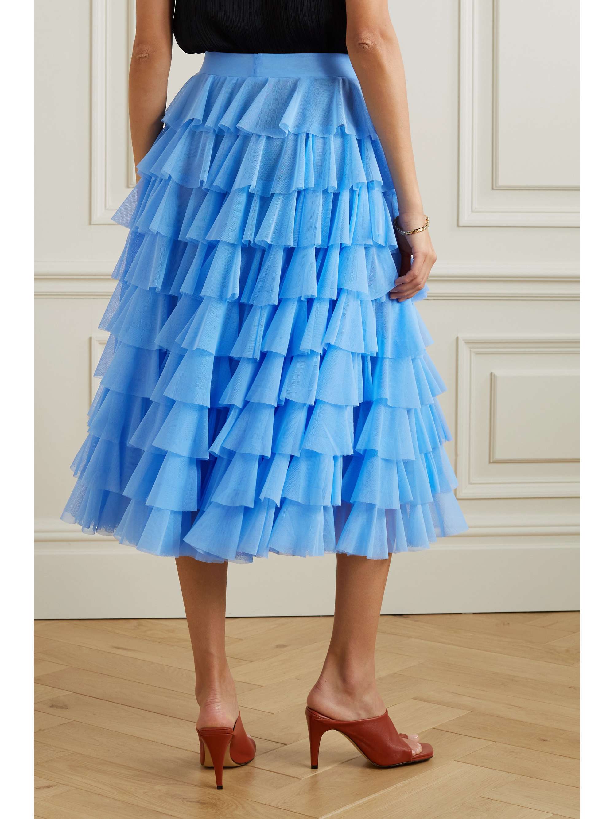 NORMA KAMALI Ruffled tiered tulle midi skirt
