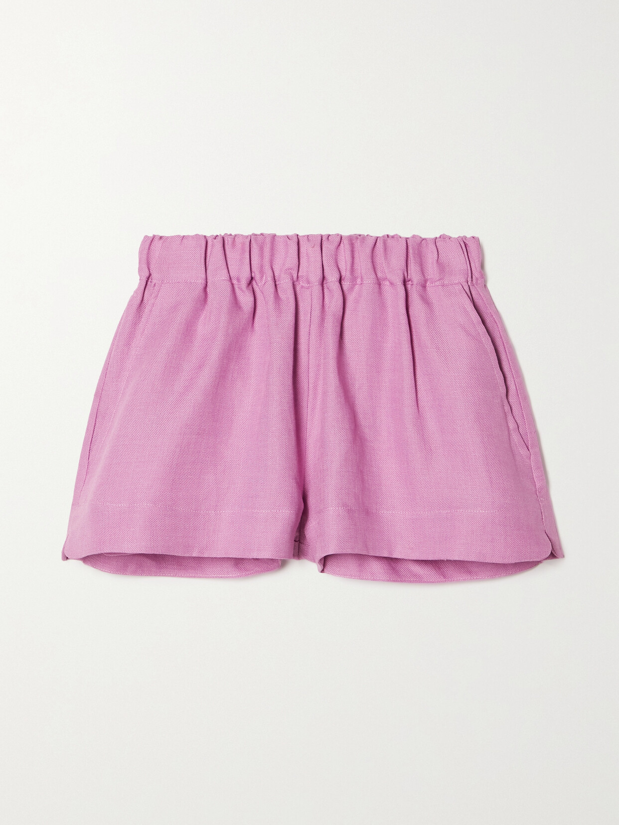 BONDI BORN - Aruba Gathered Organic Linen Shorts - Pink image