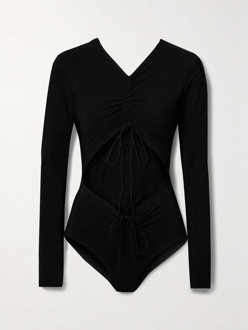 Christopher Esber Cutout Tie-front Ruched Swimsuit
