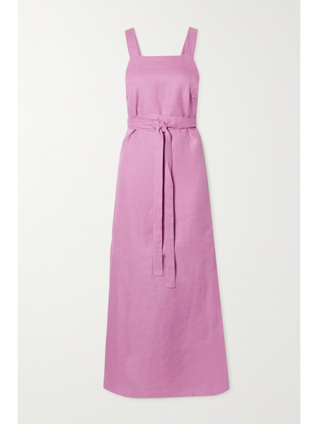 BONDI BORN - Mustique Belted Open-back Organic Linen Midi Dress - Pink