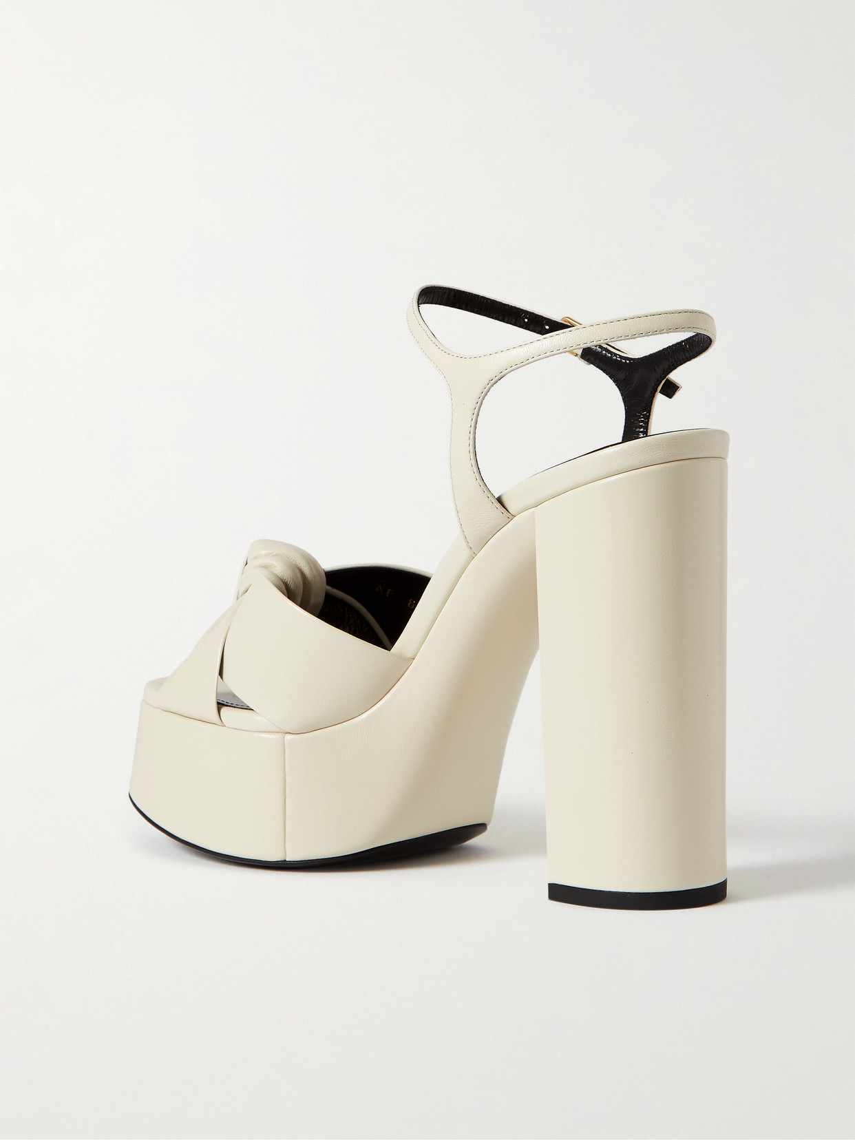 Shop Saint Laurent Bianca Knotted Leather Platform Sandals In Off-white