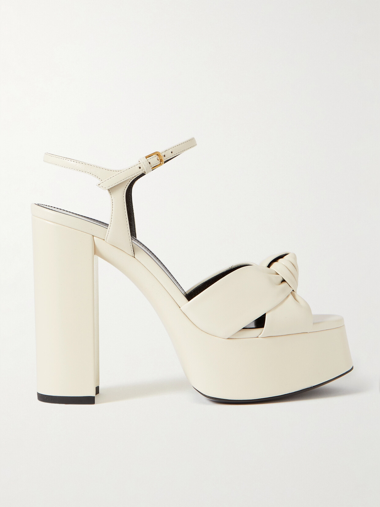 Shop Saint Laurent Bianca Knotted Leather Platform Sandals In Off-white