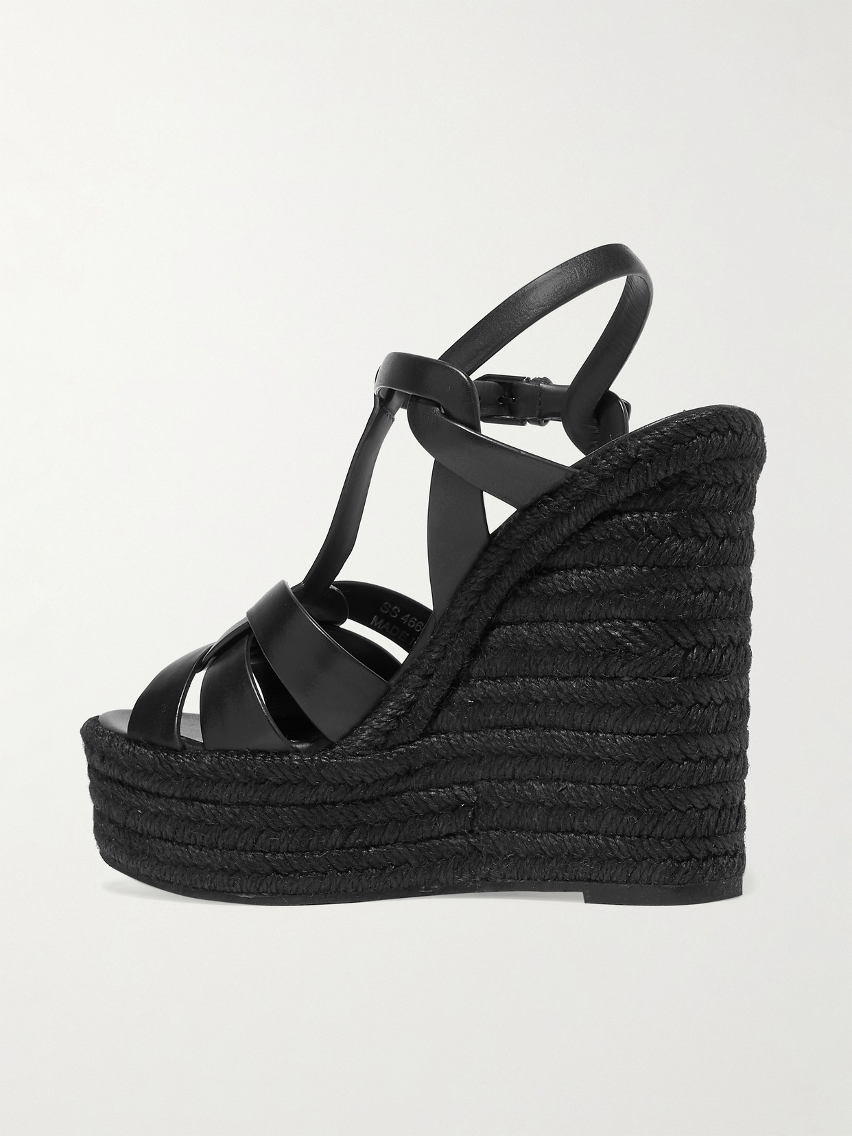 Shop Saint Laurent Tribute Woven Leather Espadrille Wedge Sandals In Black