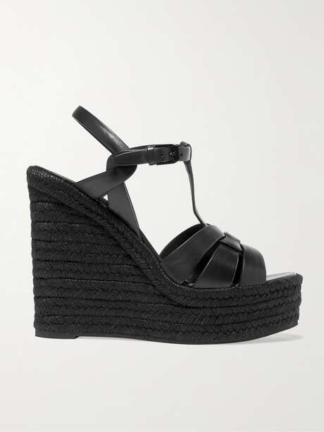 SAINT LAURENT Tribute woven leather espadrille wedge sandals | NET-A-PORTER