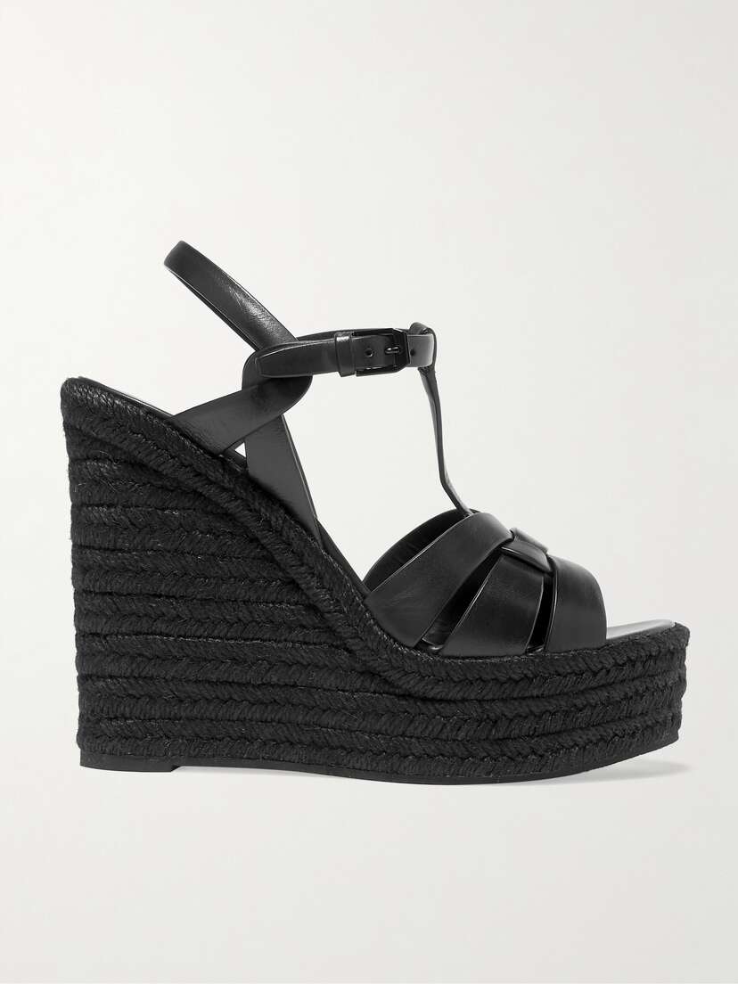 Saint Laurent Tribute Woven Leather Espadrille Wedge Sandals