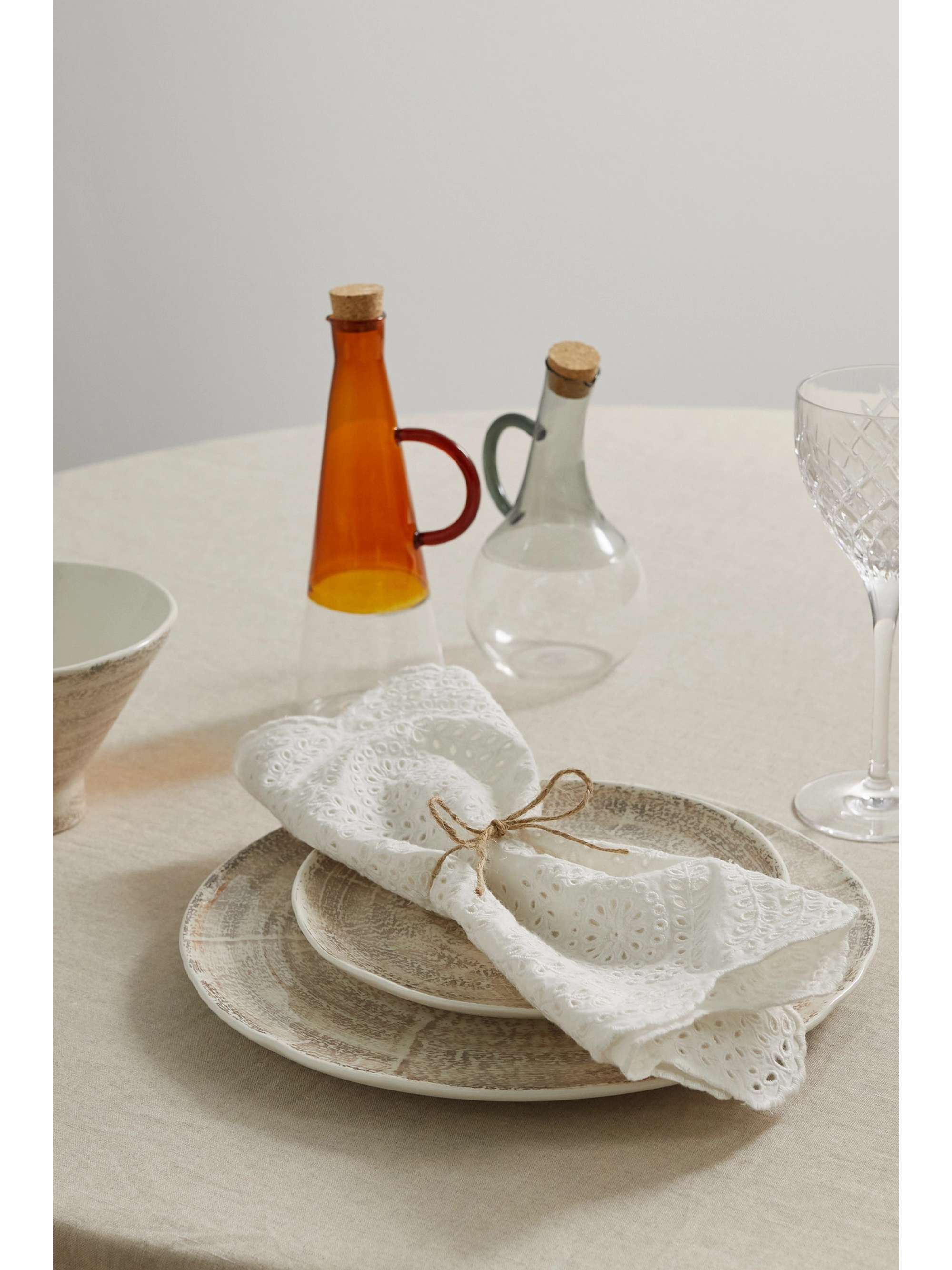 SEA Vienne set of two scalloped broderie anglaise cotton napkins