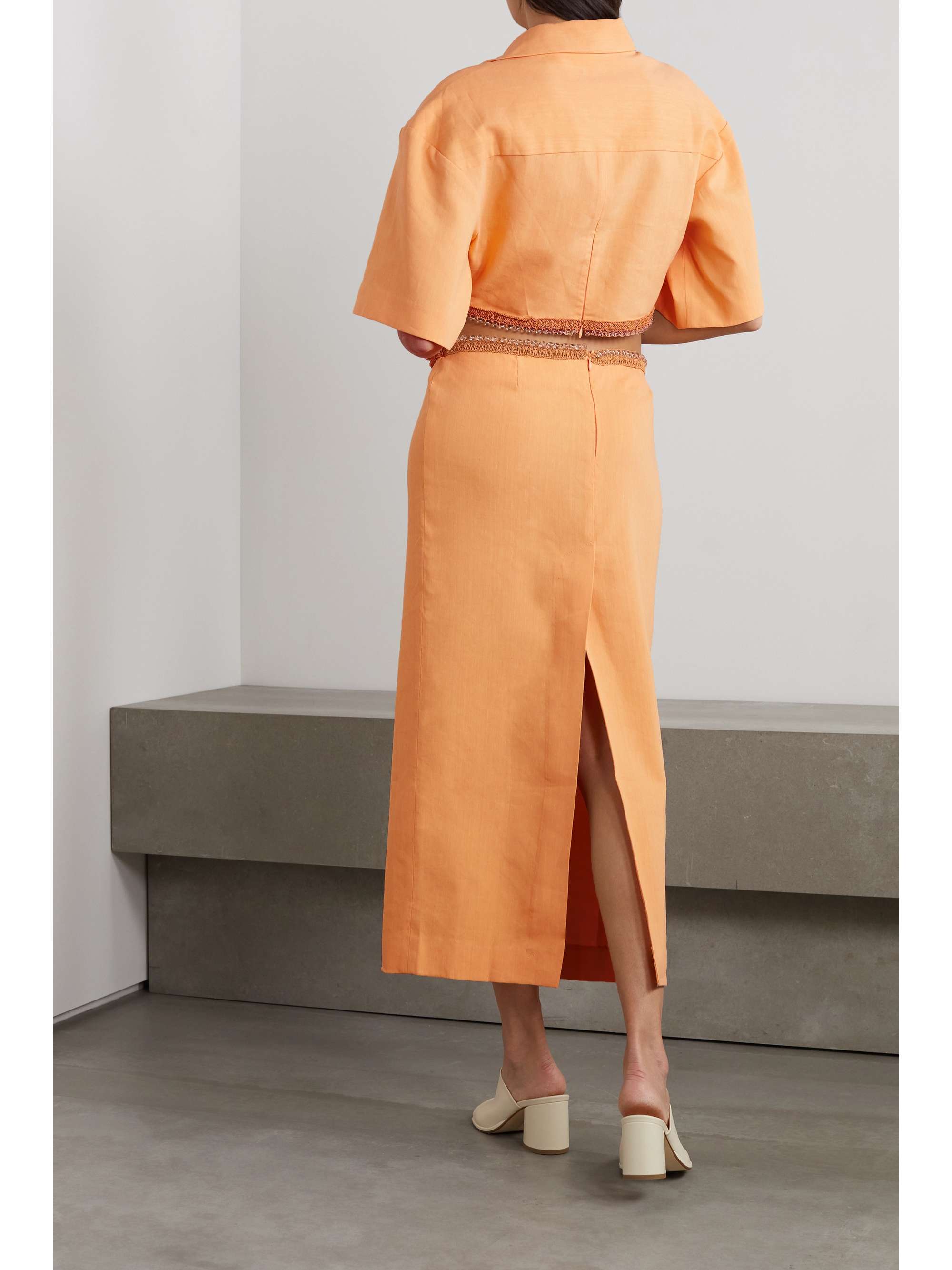 CHRISTOPHER ESBER Cutout bead-embellished linen-blend maxi shirt dress
