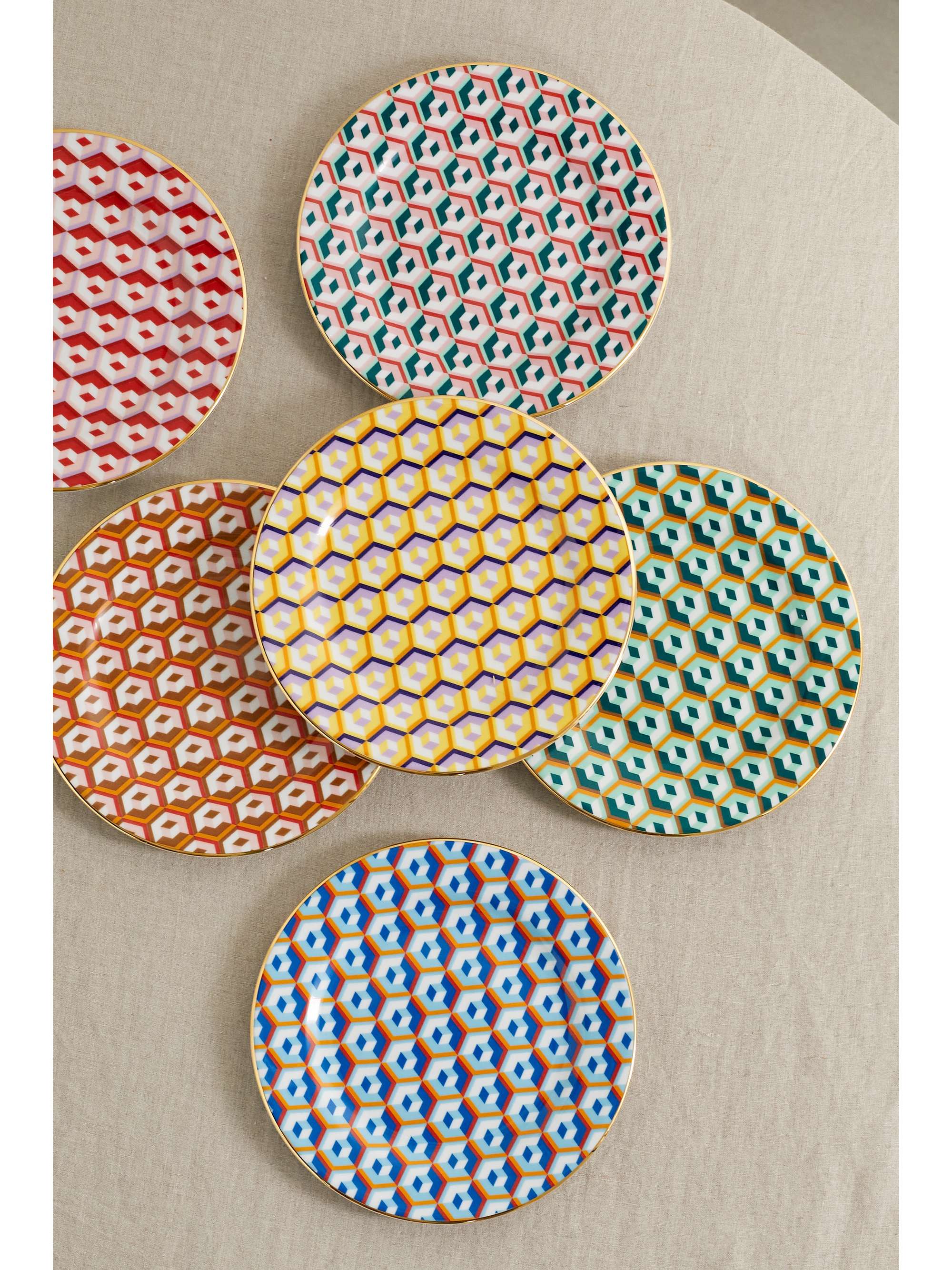 LA DOUBLEJ Set de six petites assiettes en porcelaine plaquée or