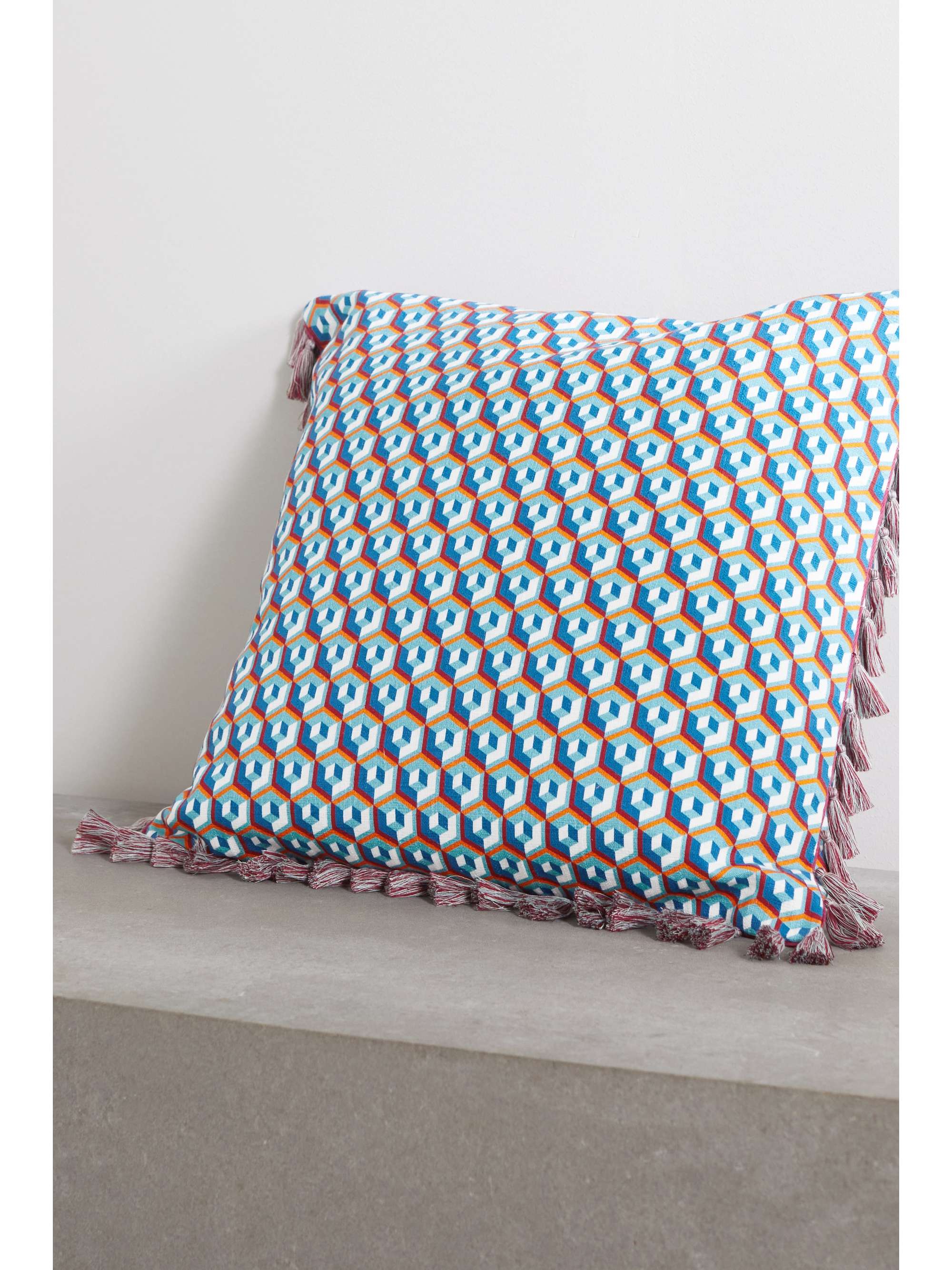 LA DOUBLEJ Fringed printed cotton-blend cushion