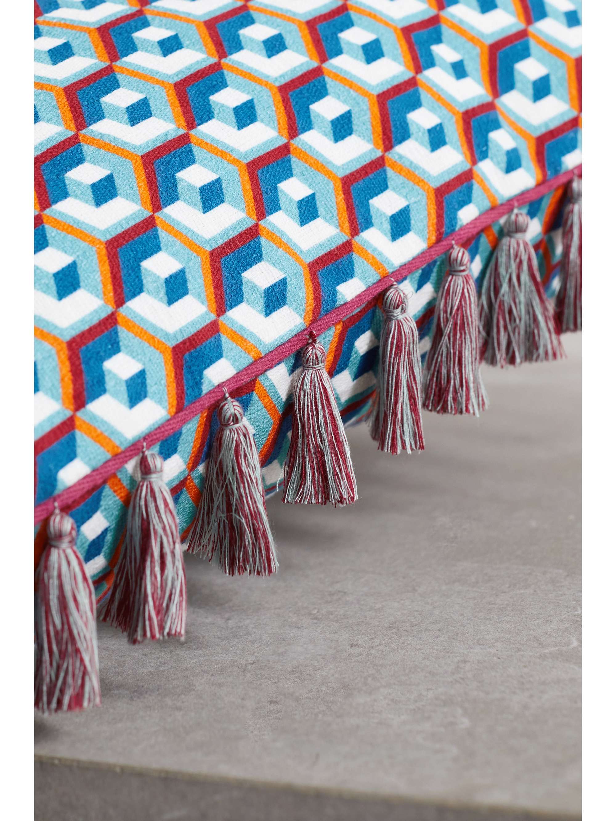 LA DOUBLEJ Fringed printed cotton-blend cushion