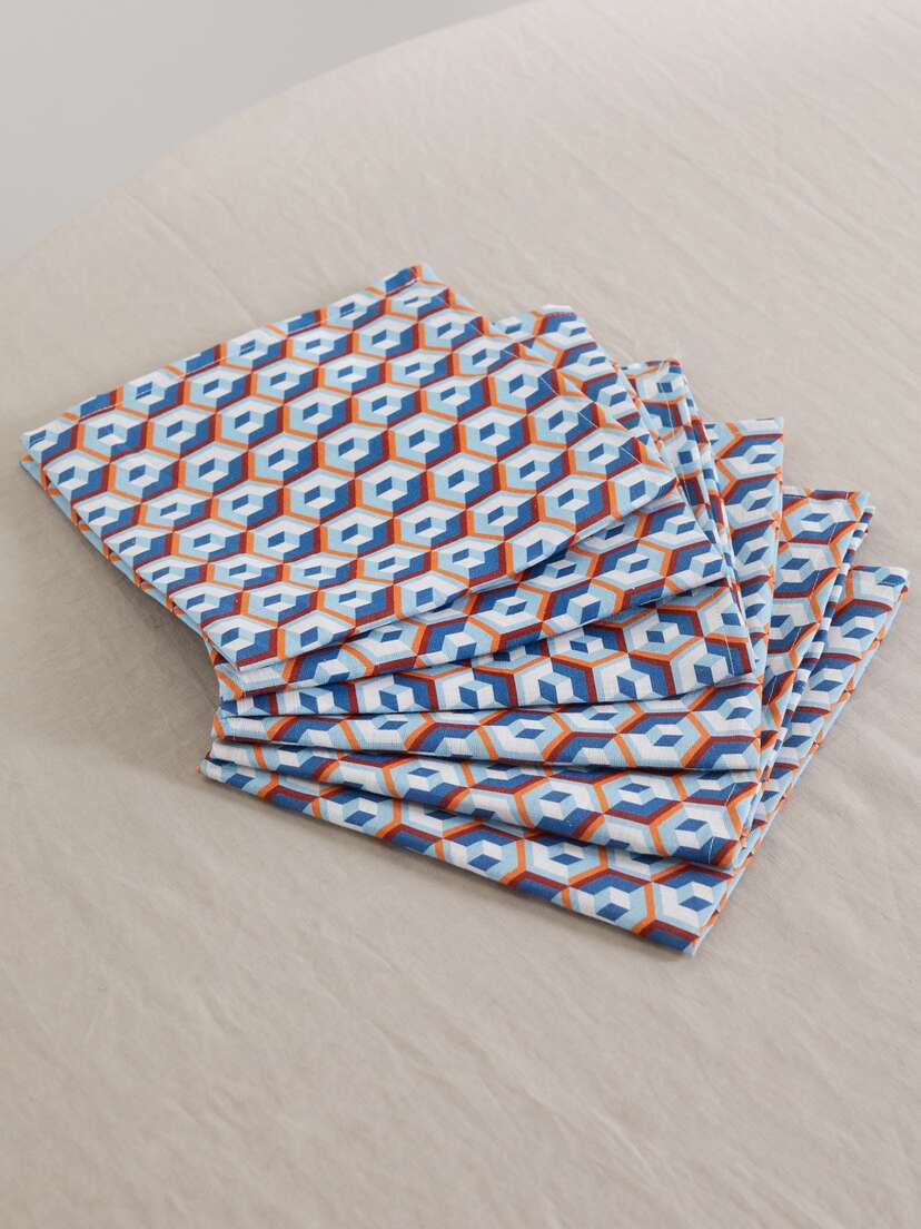 La DoubleJ Set Of Six Printed Linen Napkins