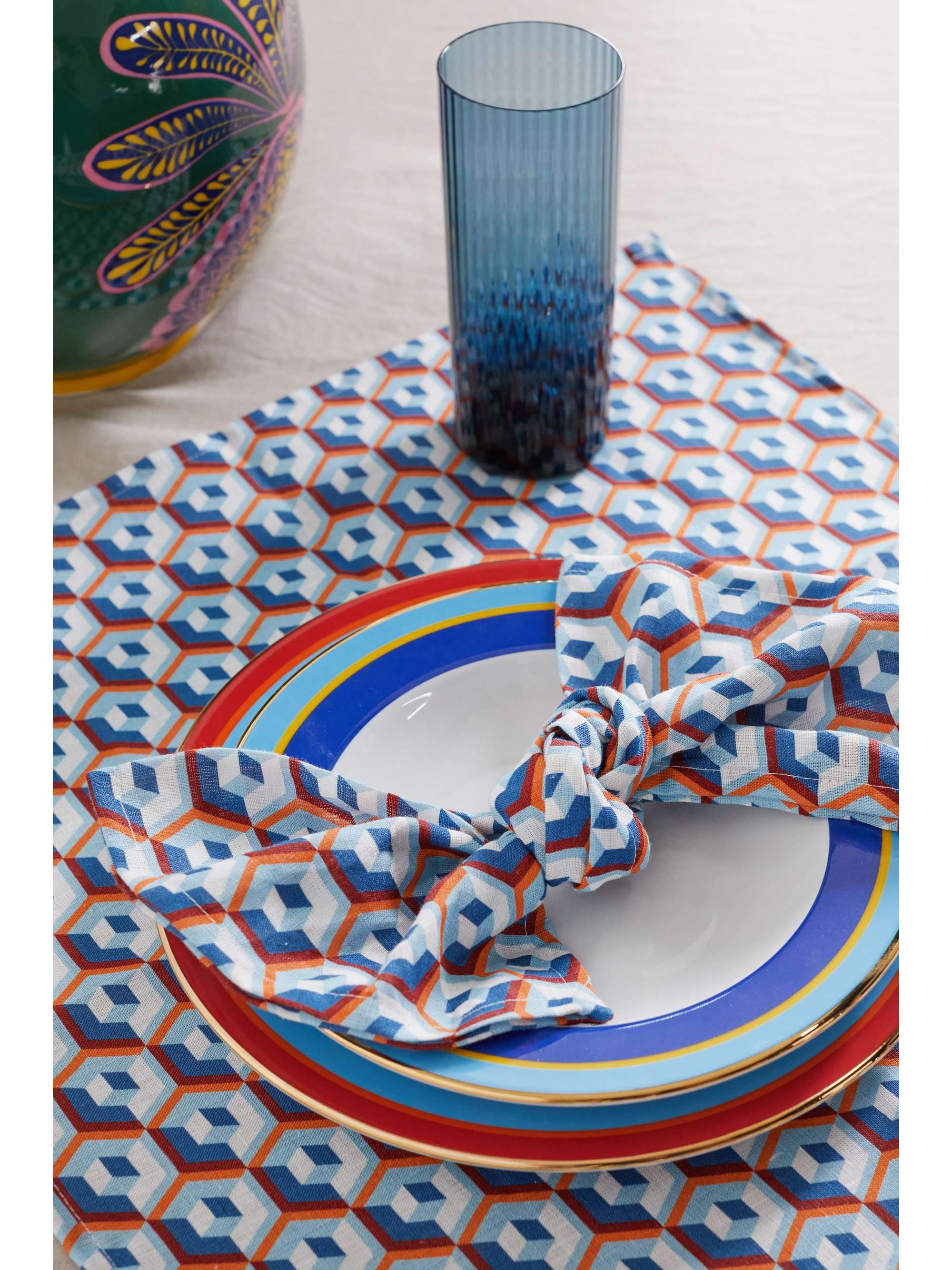 LA DOUBLEJ Set of six printed linen napkins