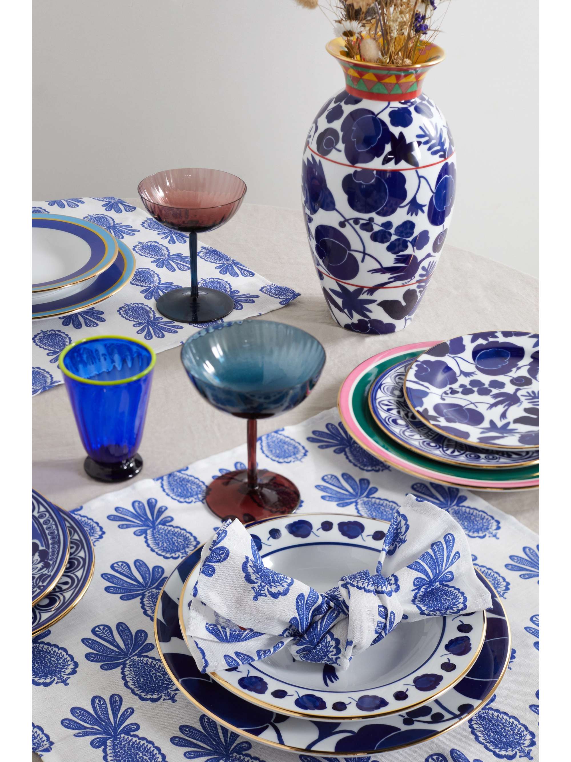 LA DOUBLEJ Set of six printed linen napkins