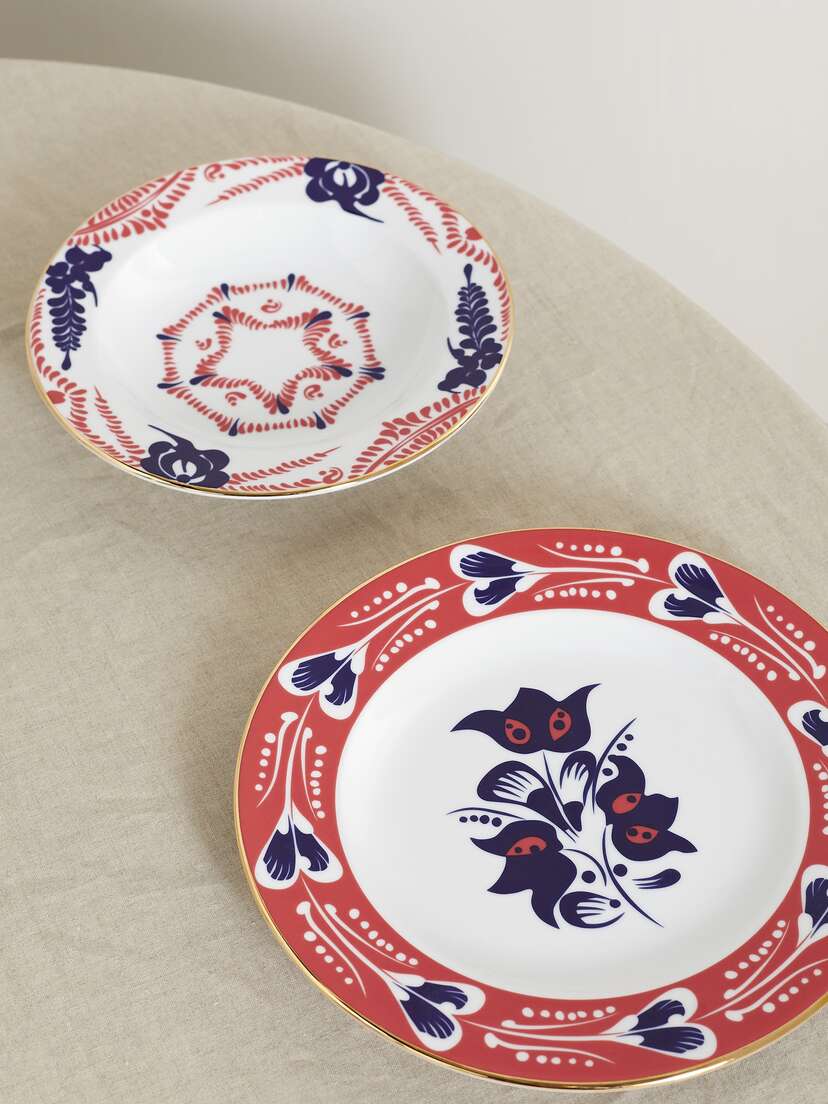 La DoubleJ Gold-plated Porcelain Soup Bowl And Dinner Plate Set