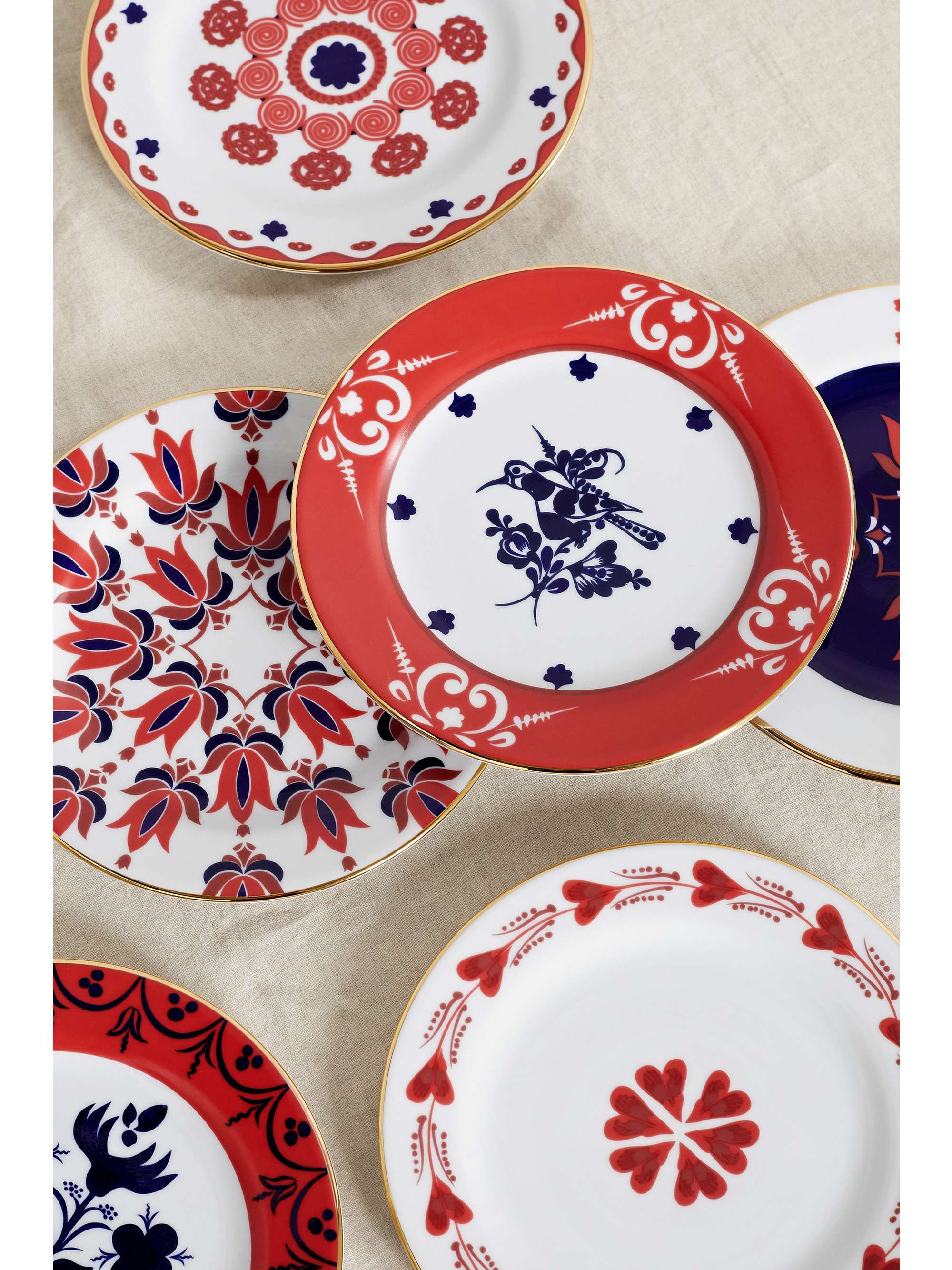 LA DOUBLEJ Set de six petites assiettes en porcelaine plaquée or