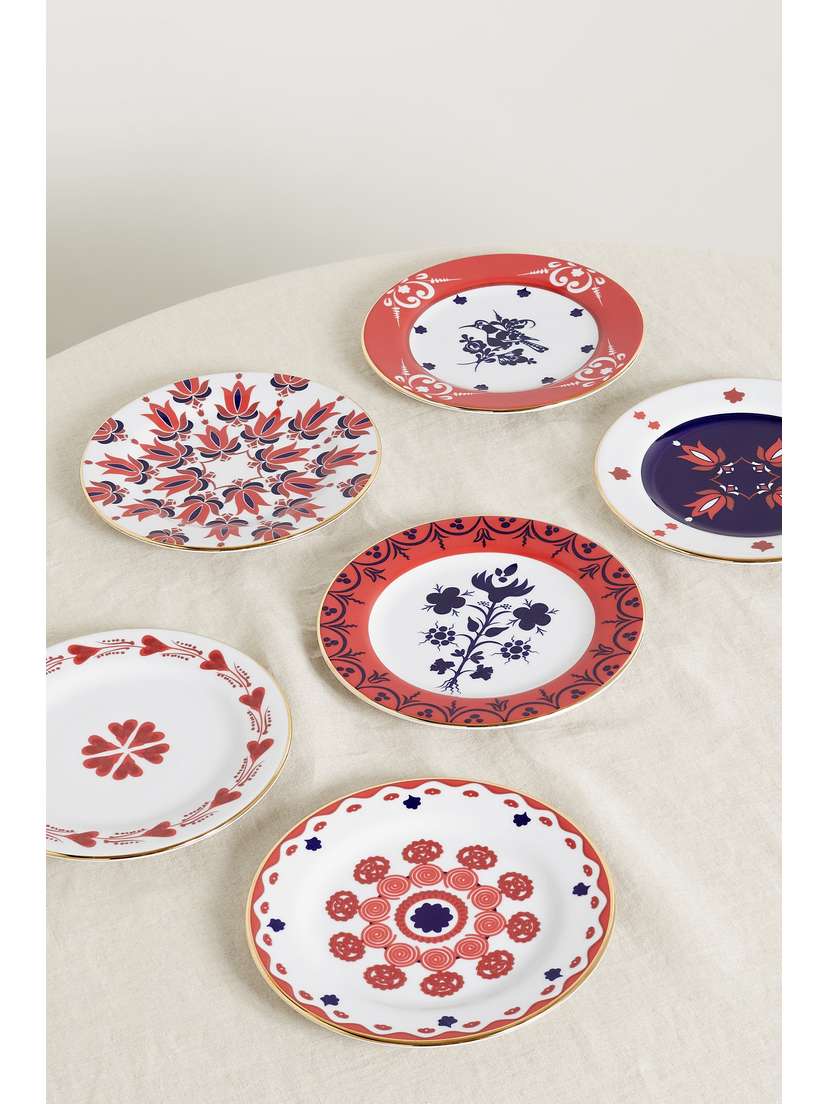 La DoubleJ Set Of Six Gold-plated Porcelain Dessert Plates