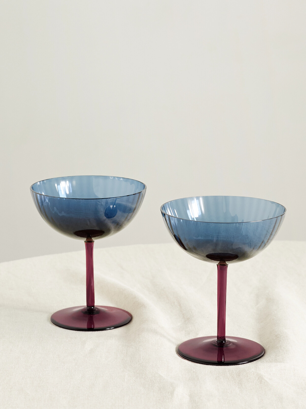 La DoubleJ - Set Of Two Murano Glass Champagne Coupes - Blue