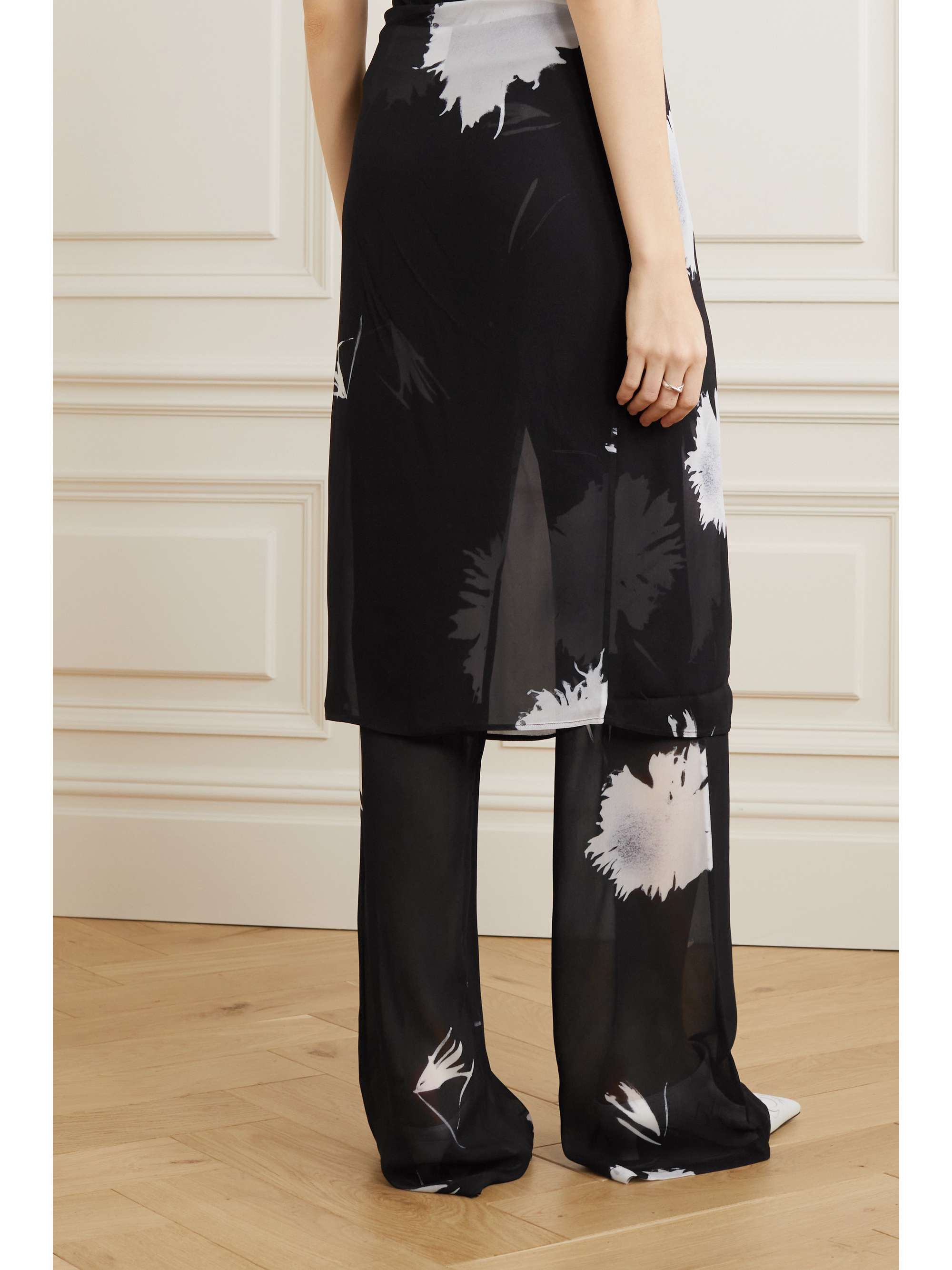 IOANNES Layered floral-print chiffon flared pants