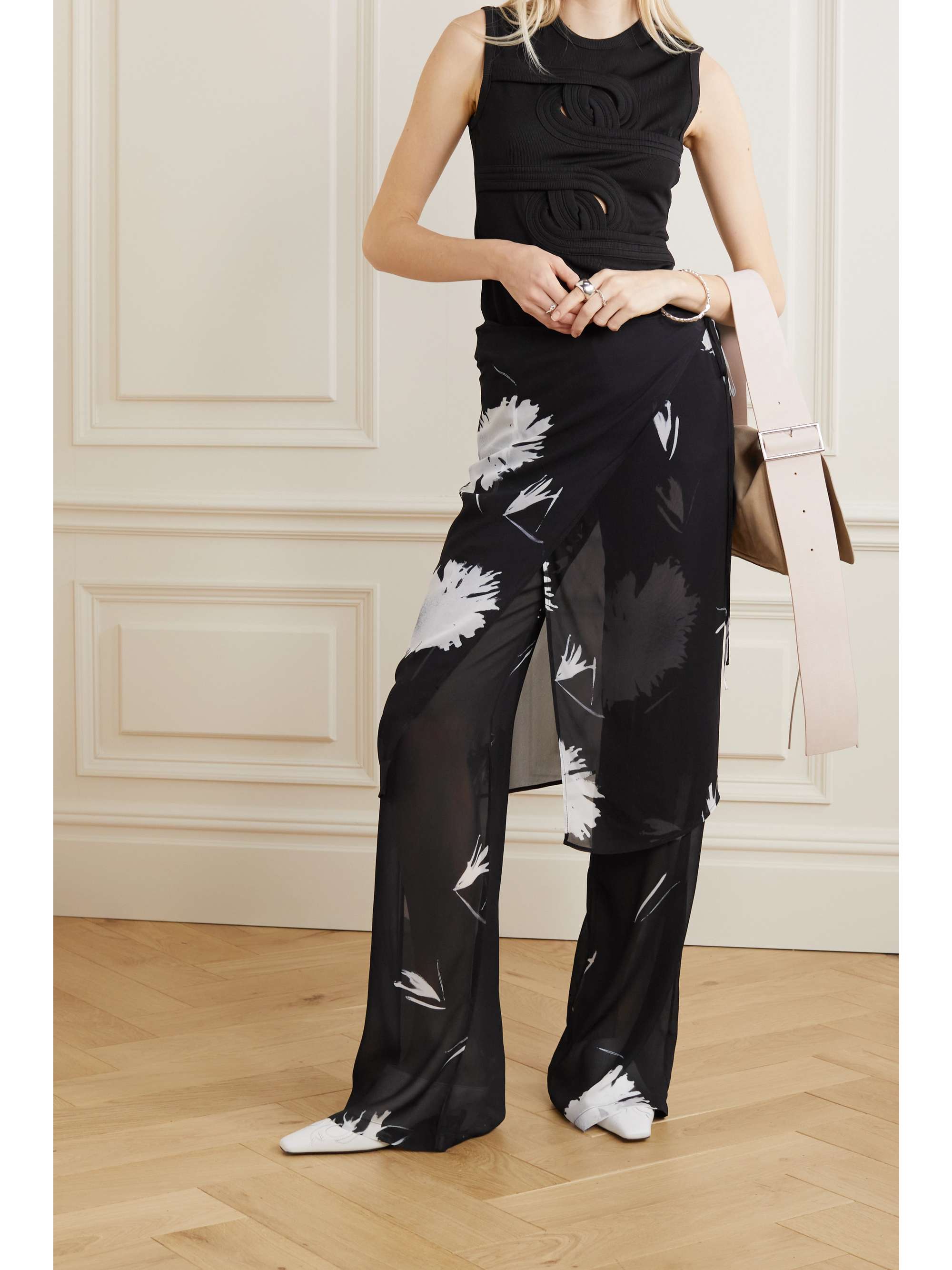 IOANNES Layered floral-print chiffon flared pants