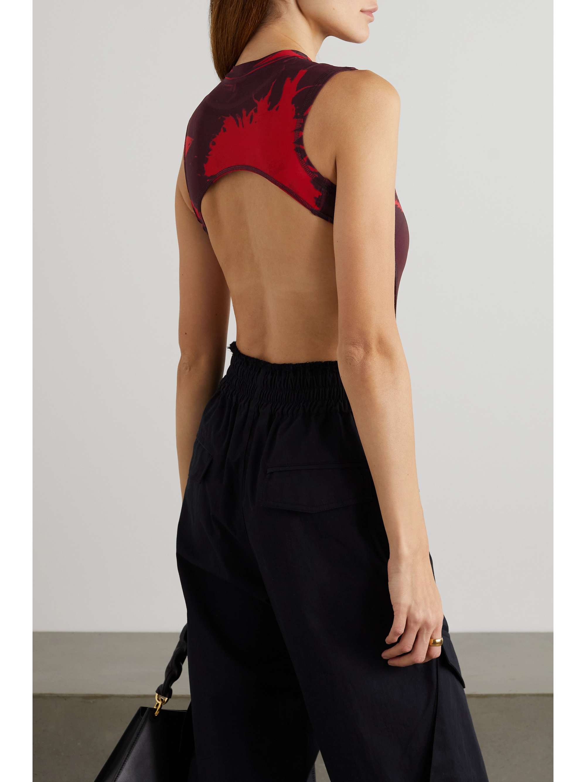 IOANNES Open-back printed stretch-jersey bodysuit